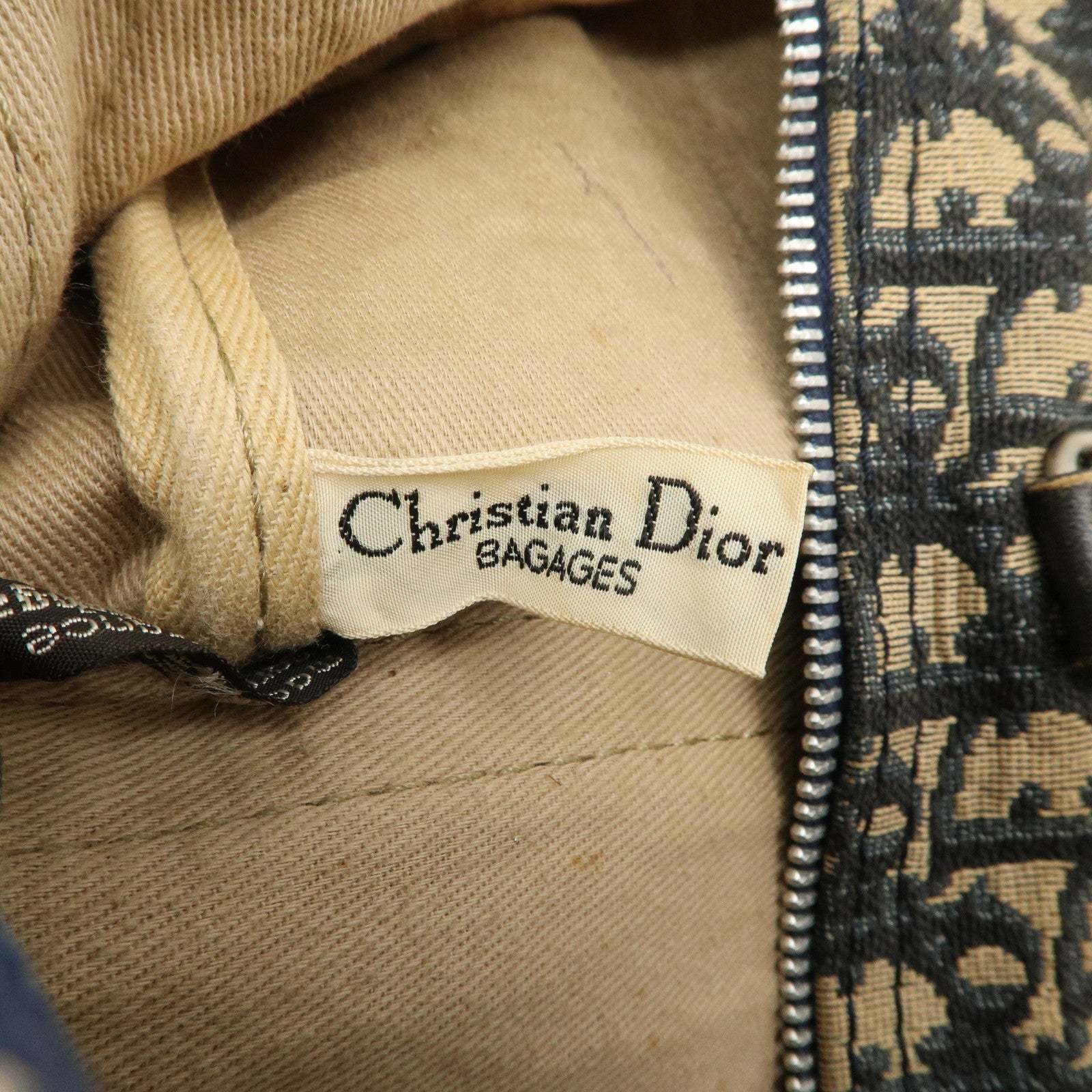 Christian Dior Trotter Canvas Leather Boston Bag Navy Beige