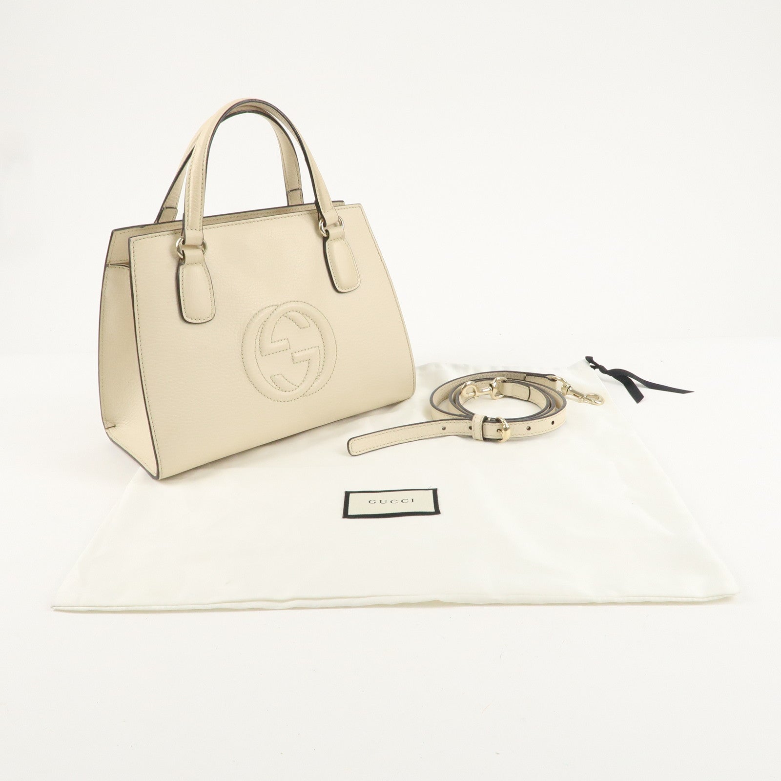 GUCCI Interlocking Leather 2Way Bag Hand Bag Beige 607722