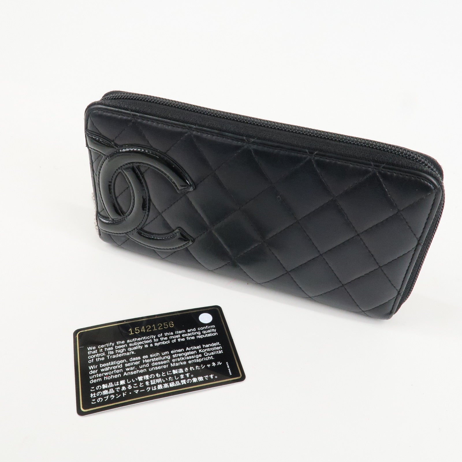 CHANEL Cambon Line Patent Leather Zip Around Long Wallet A50078 Used