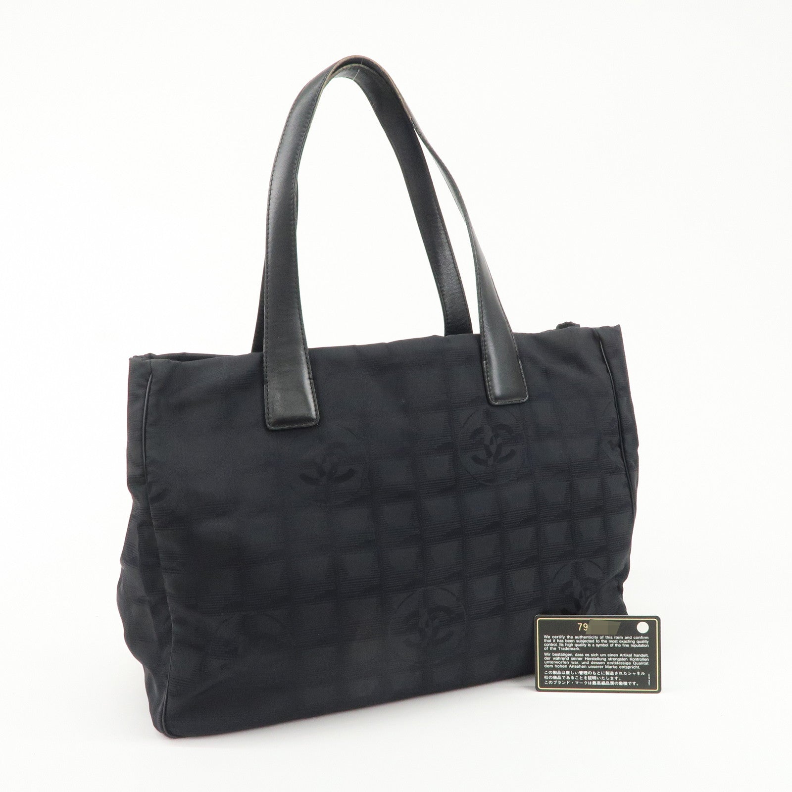 CHANEL New Travel Line Nylon Jacquard Leather Tote Bag A15991 Used
