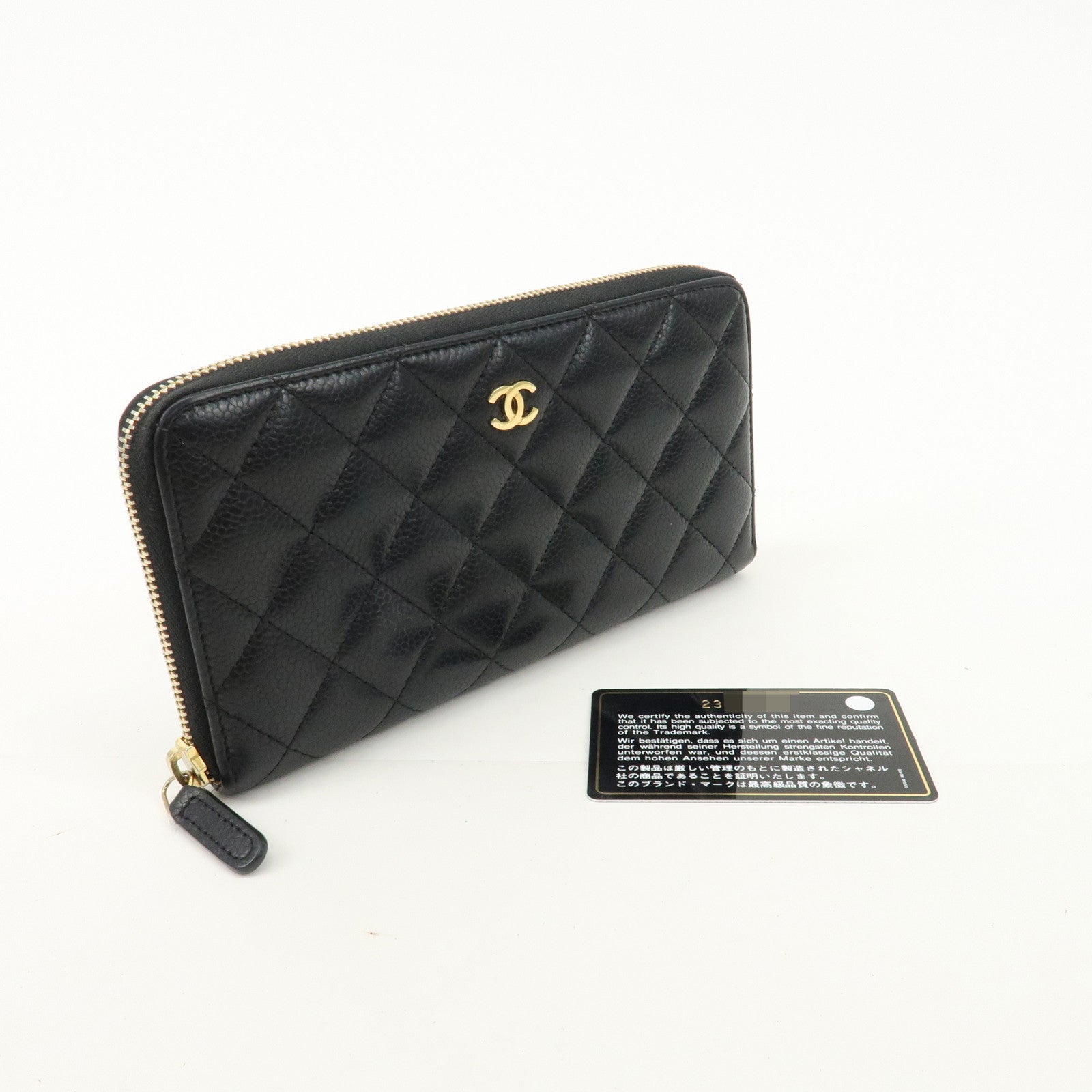 CHANEL Matelasse Caviar Skin Round Zippy Long Wallet Black A50097