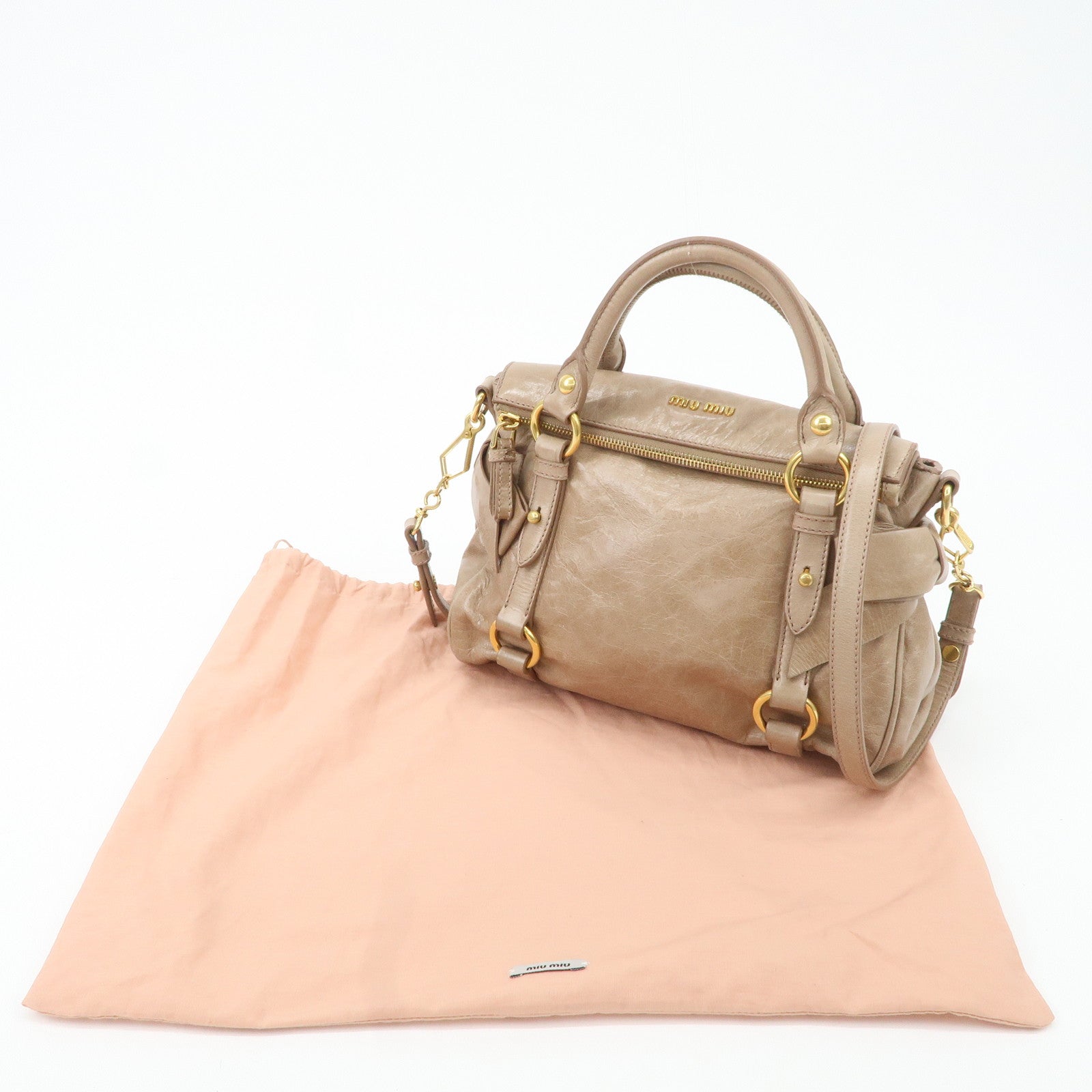 MIU MIU Leather 2Way Bag Hand Bag Shoulder Bag Beige