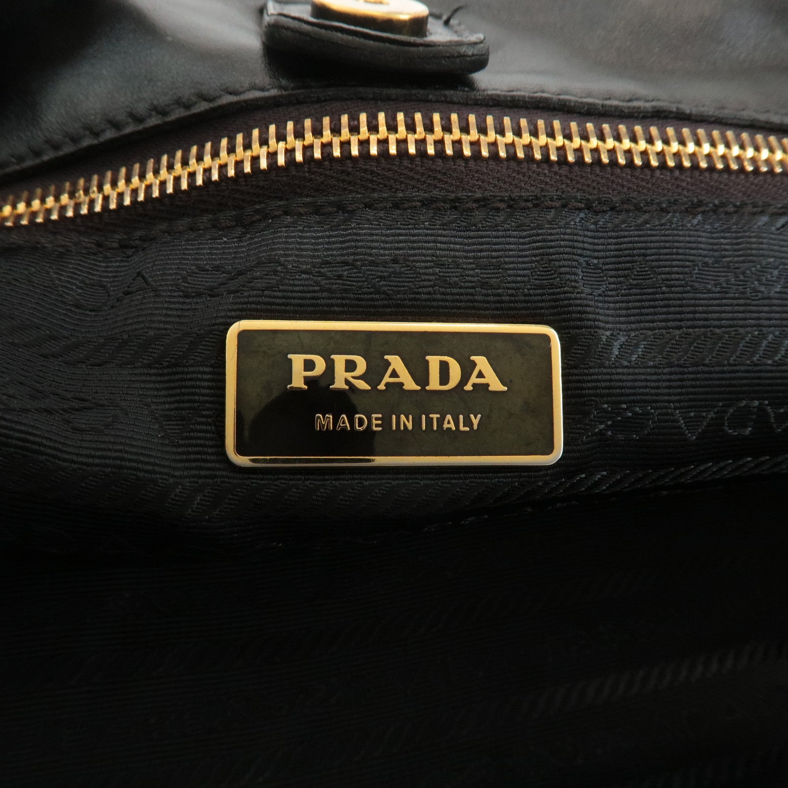 PRADA Logo Nylon Leather Ribbon Tote Bag Hand Bag Black