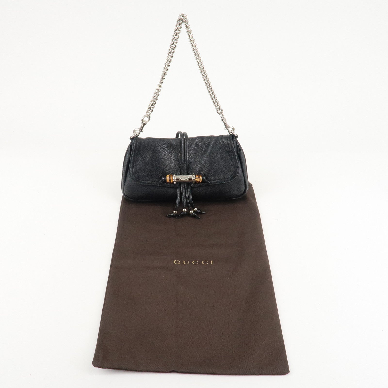 GUCCI Bamboo Leather Chain Shoulder Bag Black 235320