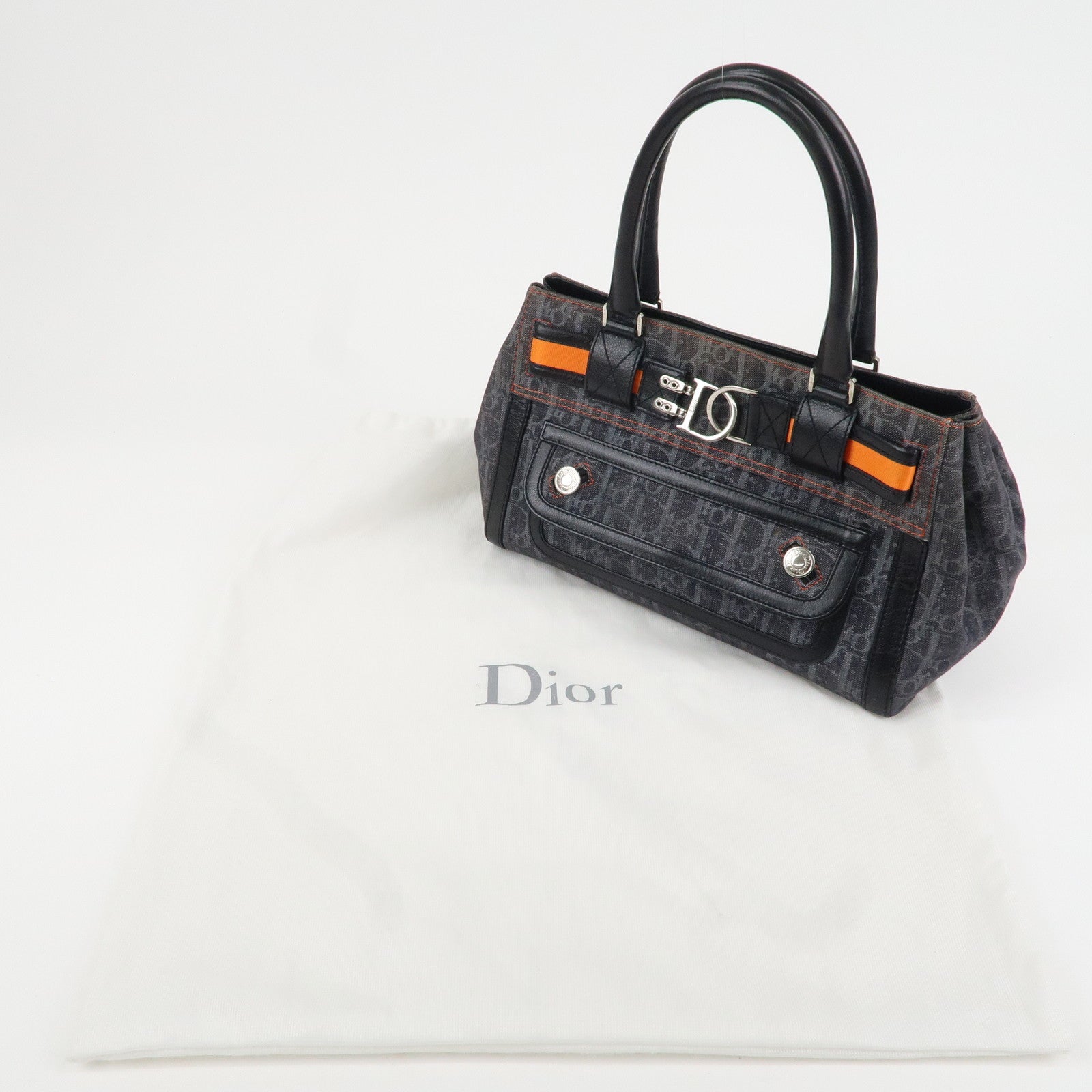 Christian Dior Flight Line Denim Leather Tote Bag Indiigo Black