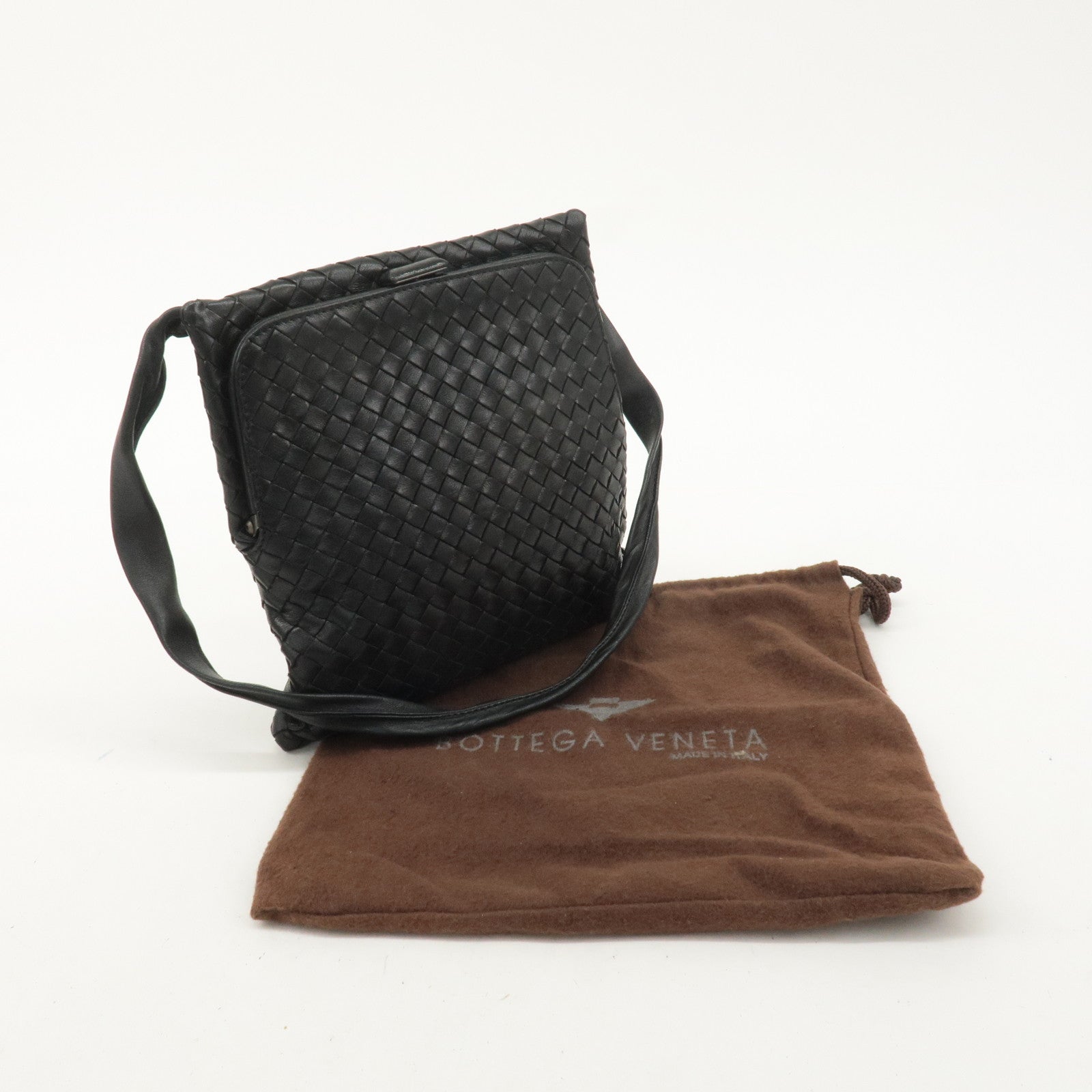 BOTTEGA VENETA Intrecciato Leather Shoulder Bag Black