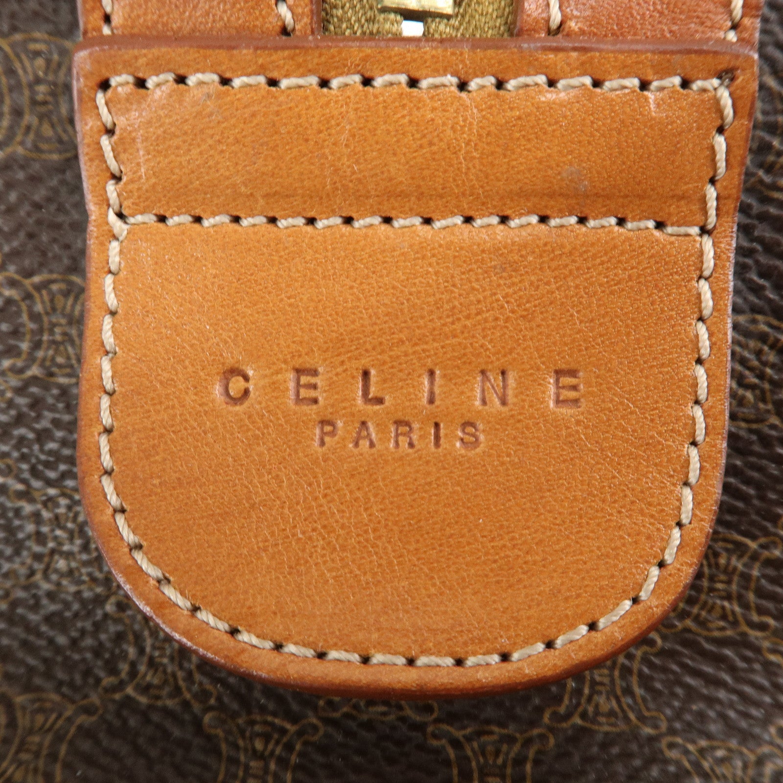 CELINE Macadam PVC Leather Boston Bag Hand Bag Brown Used