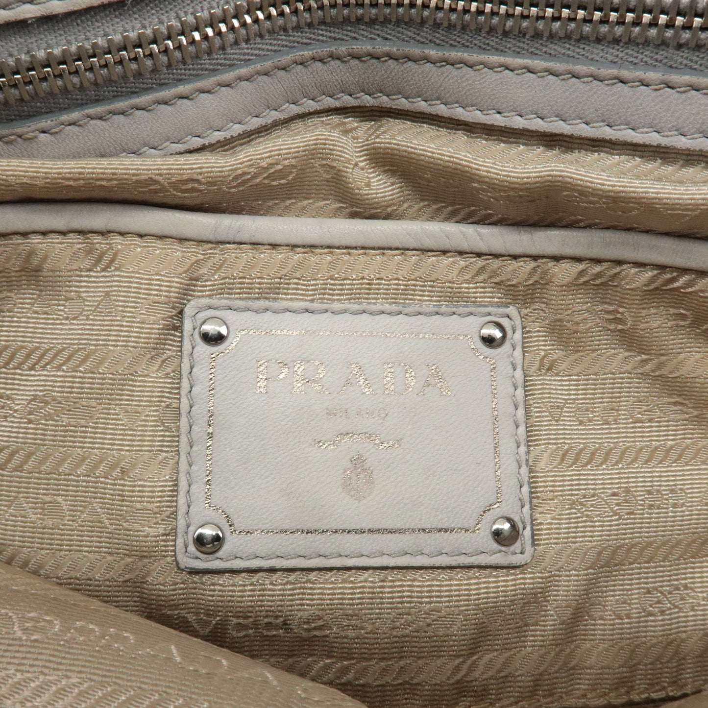 PRADA Leather 2Way Bag Hand Bag Shoulder Bag Light Gray