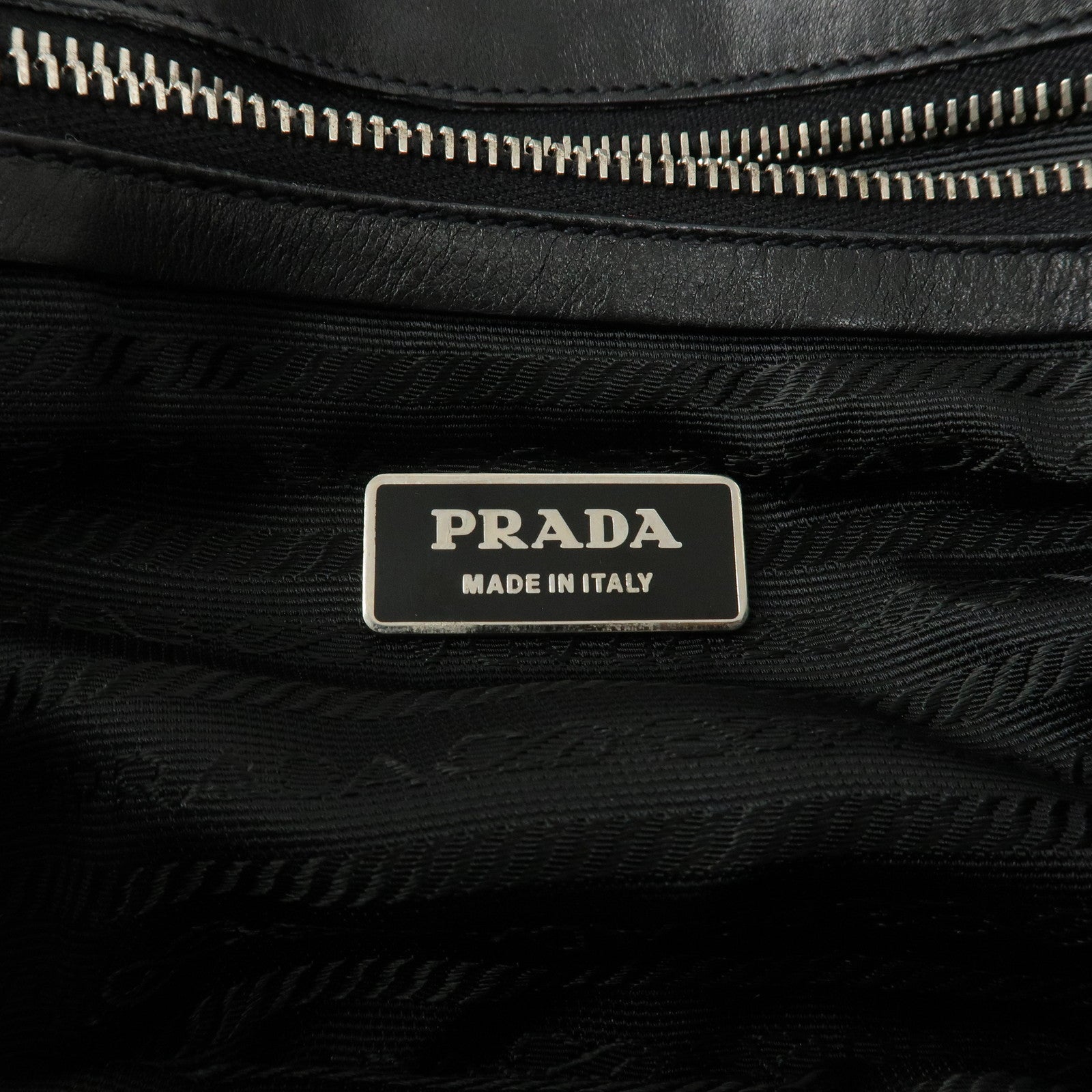 PRADA Leather Tote Bag Shoulder Bag Black Silver Hardware Used