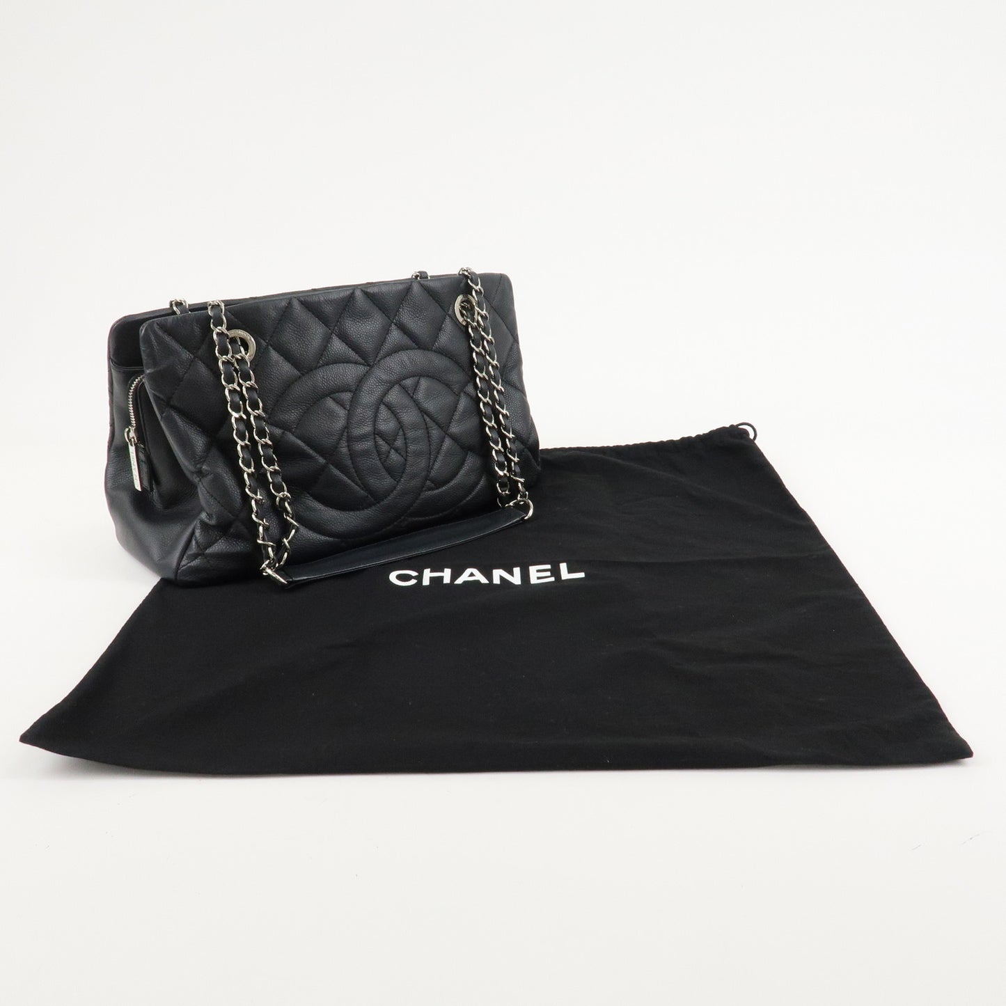 CHANEL Matelasse Caviar Skin COCO Mark Chain Tote Bag Black