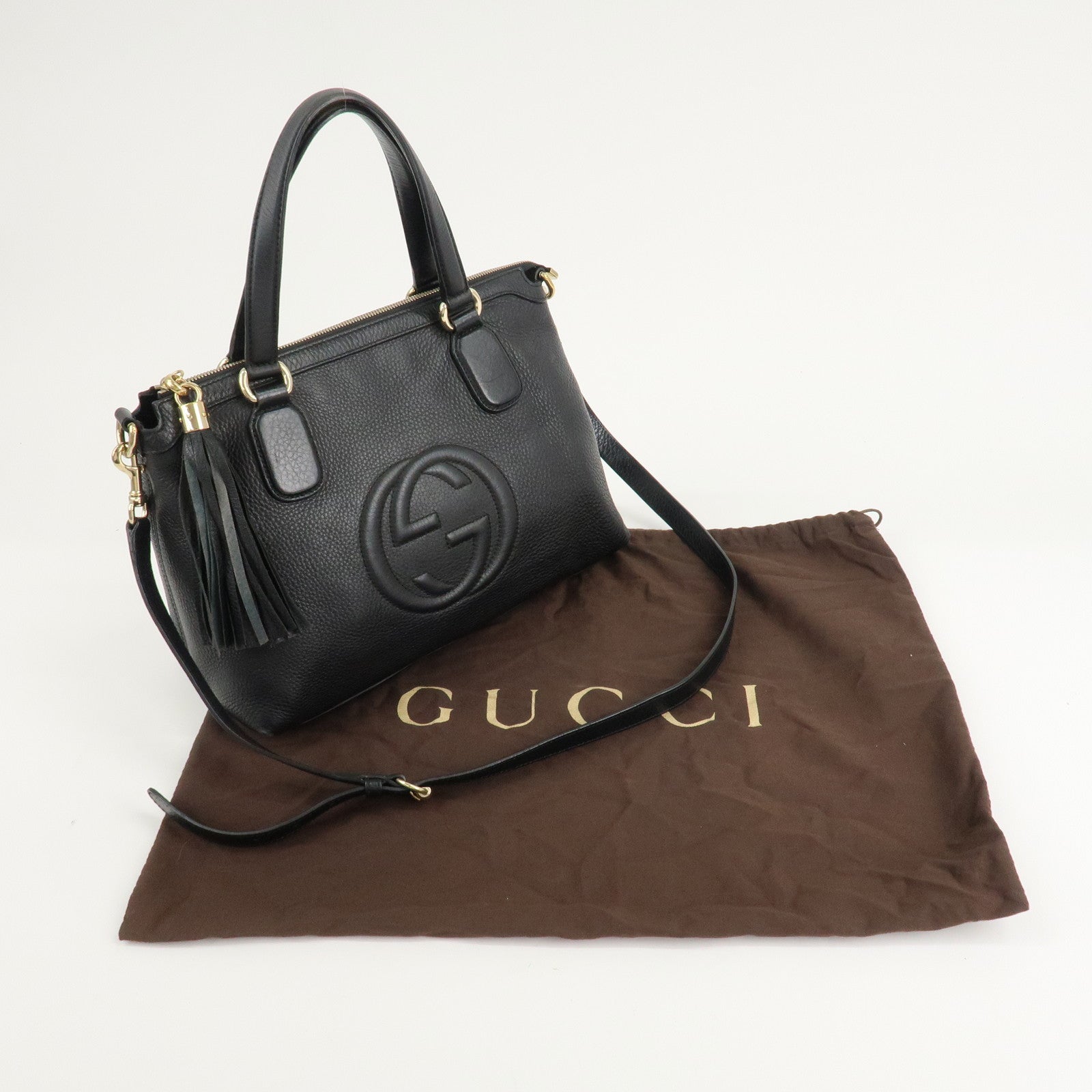 GUCCI SOHO Interlocking G Leather 2Way Shoulder Bag Black 308362