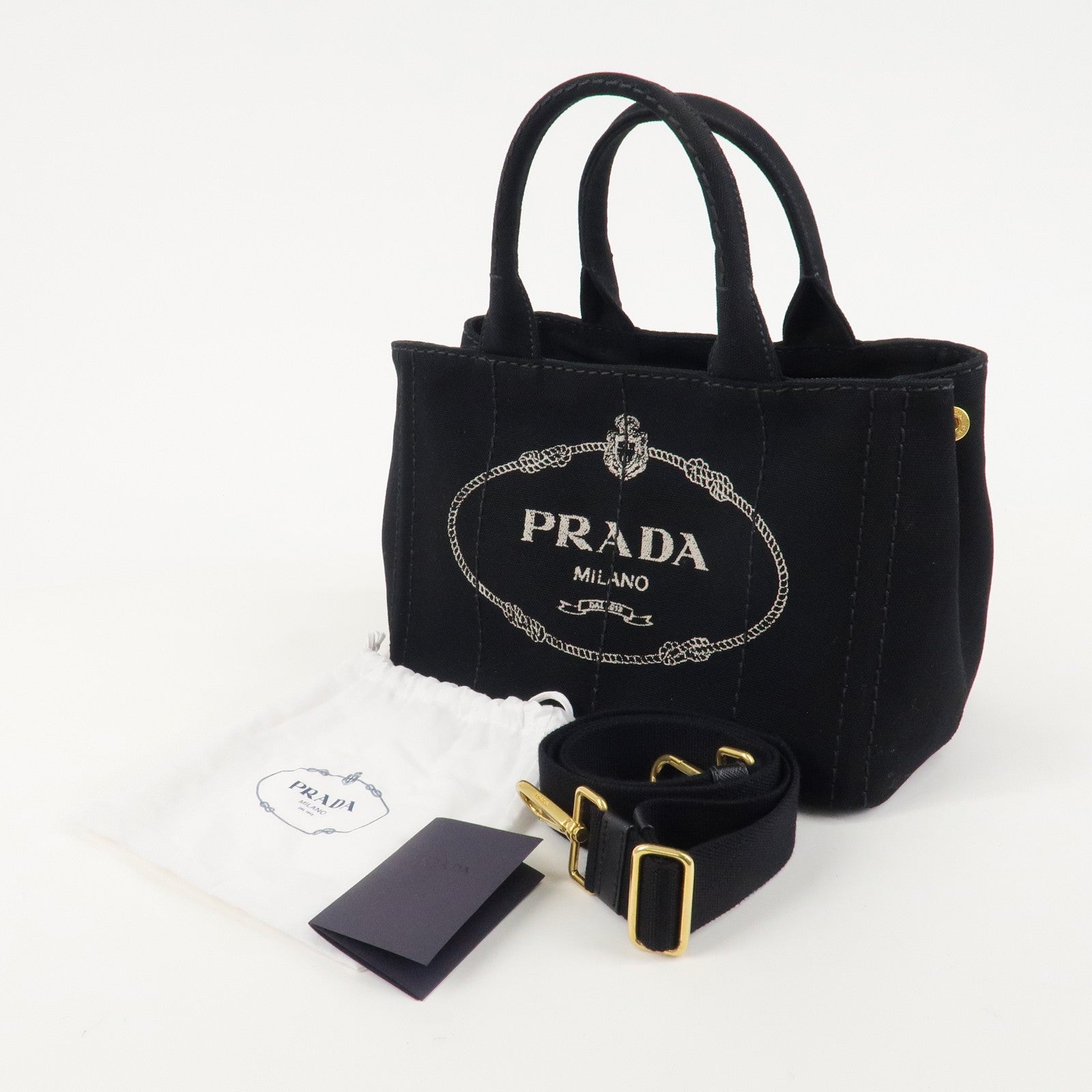 PRADA Logo Canapa Canvas 2way Tote Bag Hand Bag Black BN2642