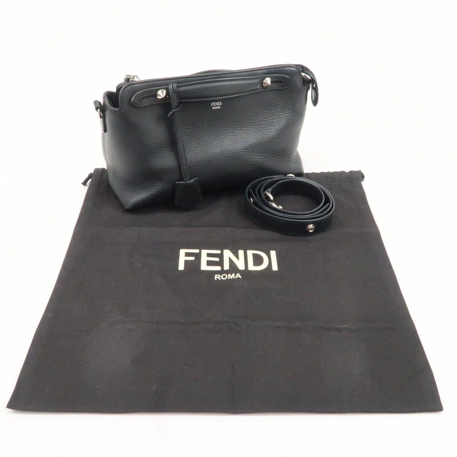 FENDI Bay The Way Leather 2Way Bag Shoulder Bag Black 8BL124