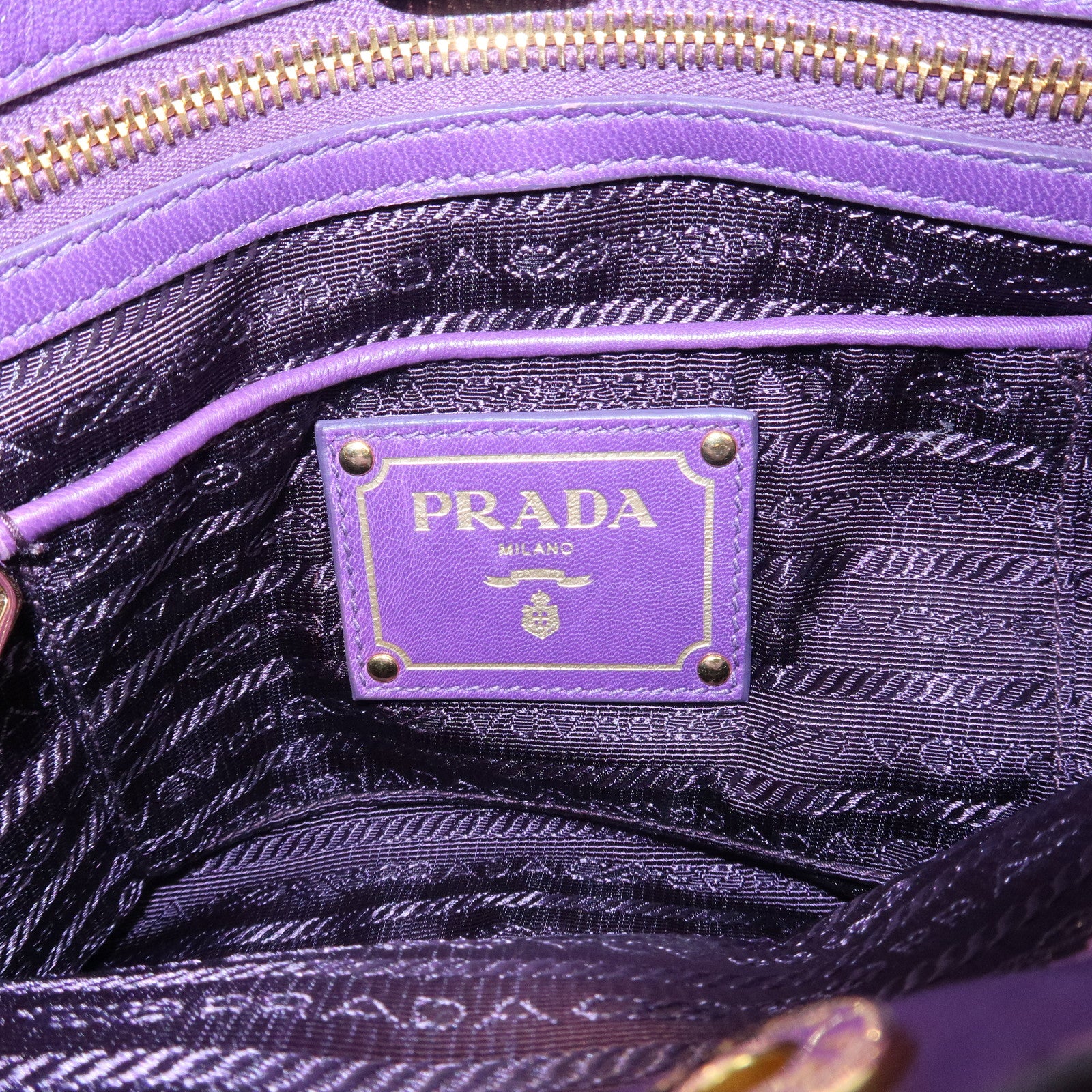 PRADA Leather Gathered Hand Bag Purple Gold Hardware BN2394