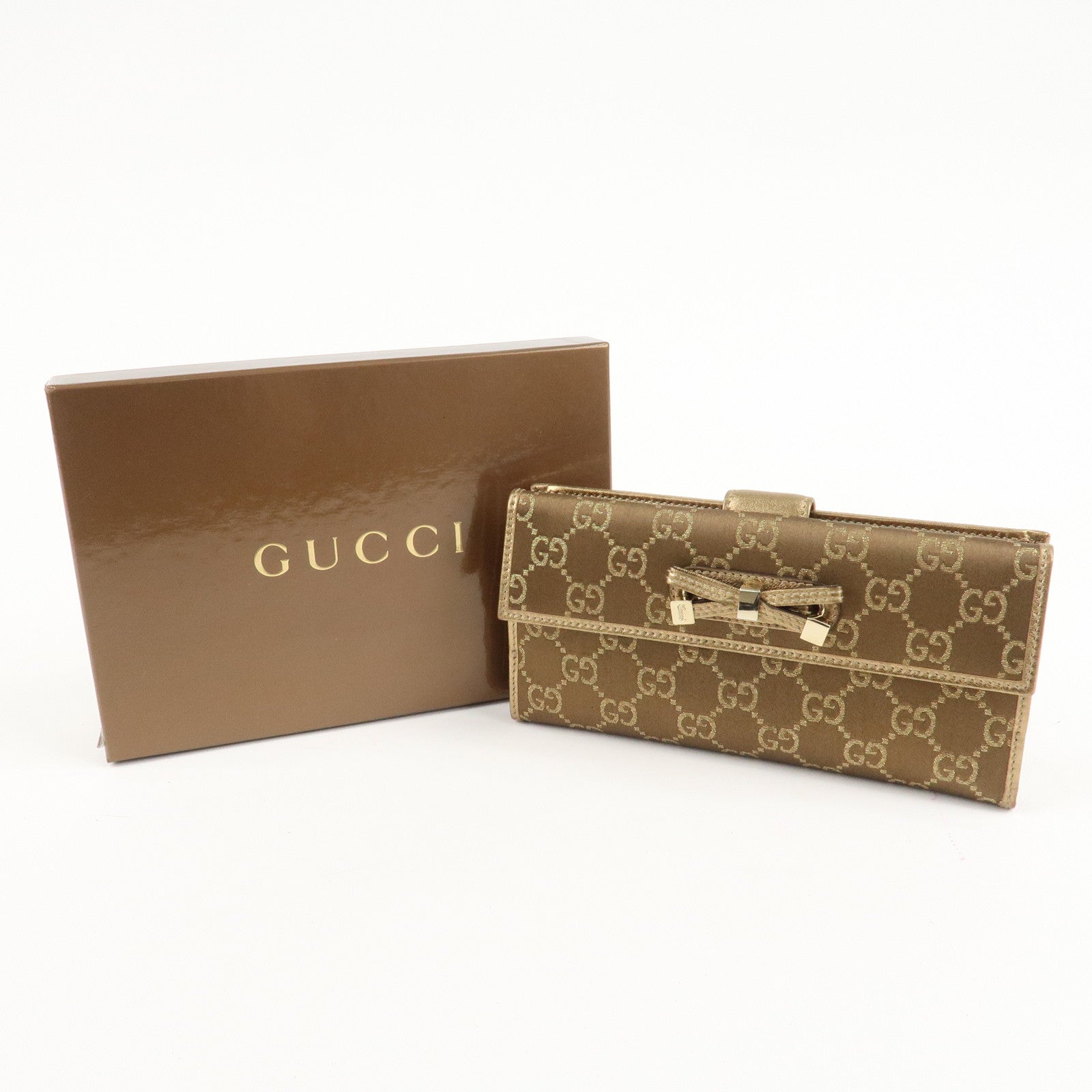 GUCCI Princy GG Satin Leather W Hook Bifold LongWallet 167464