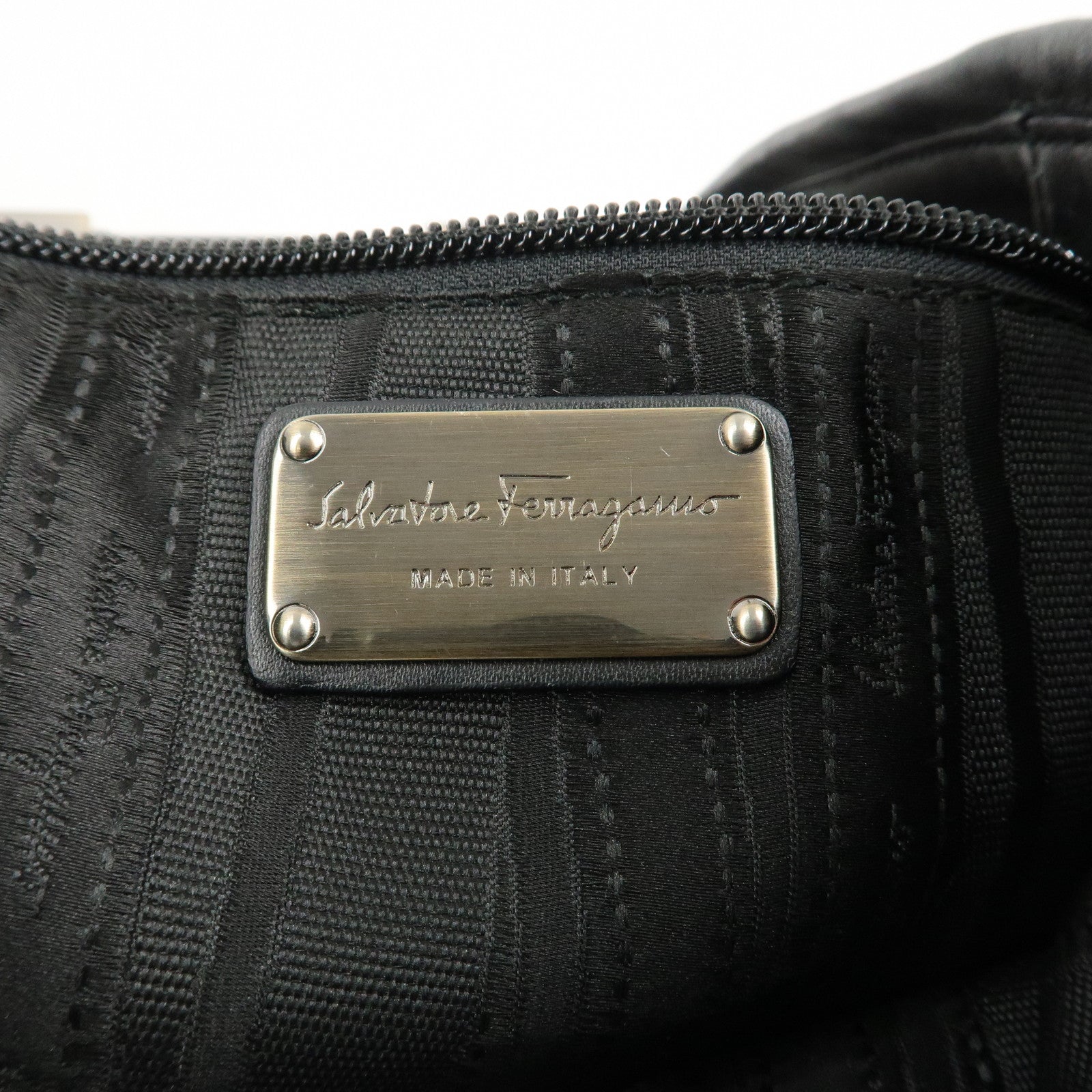 Ferragamo Gancini Unborn Calf Leather 2Way Bag Gray Black Used