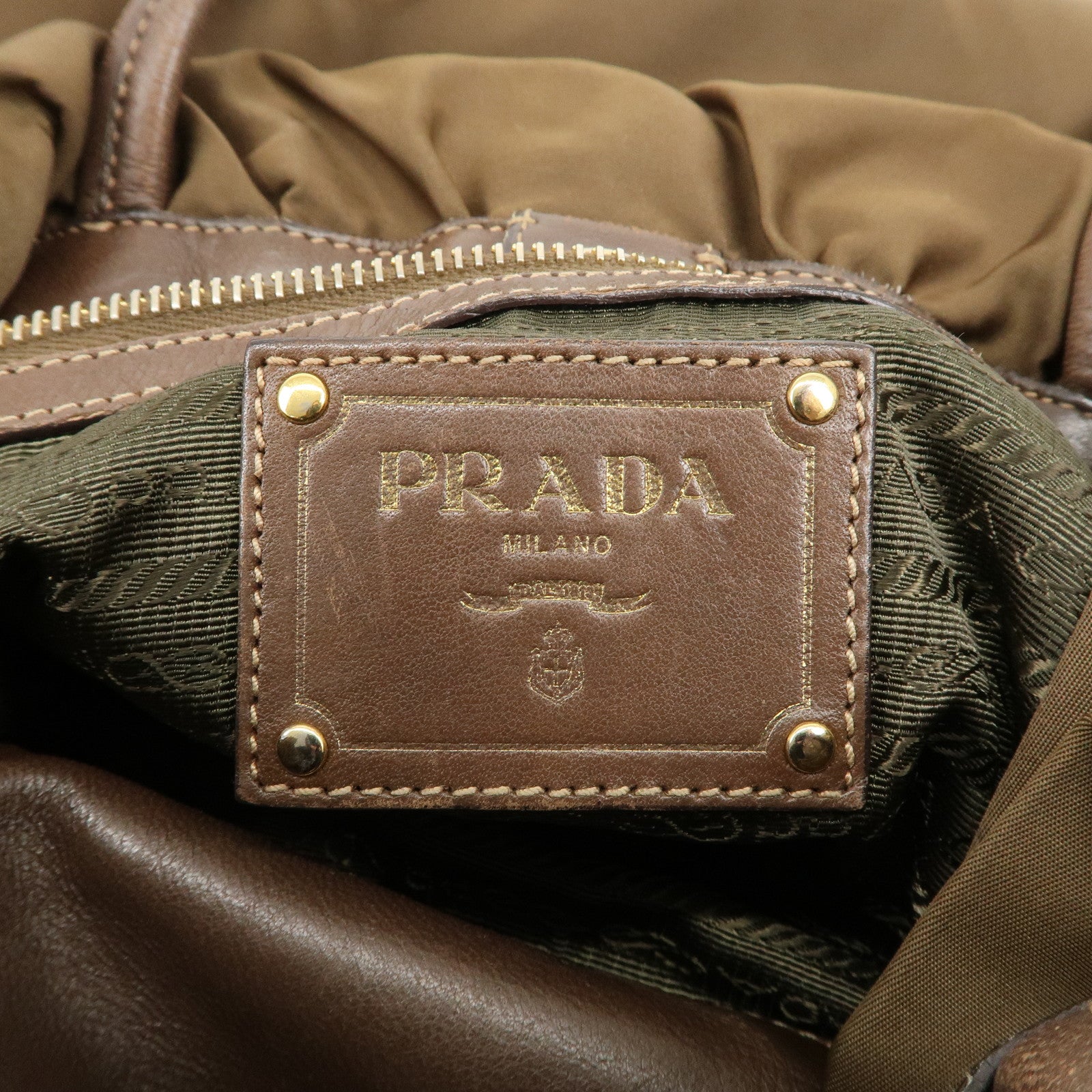 PRADA Logo Nylon Leather Ribbon Shoulder Bag Brown BR4205 Used