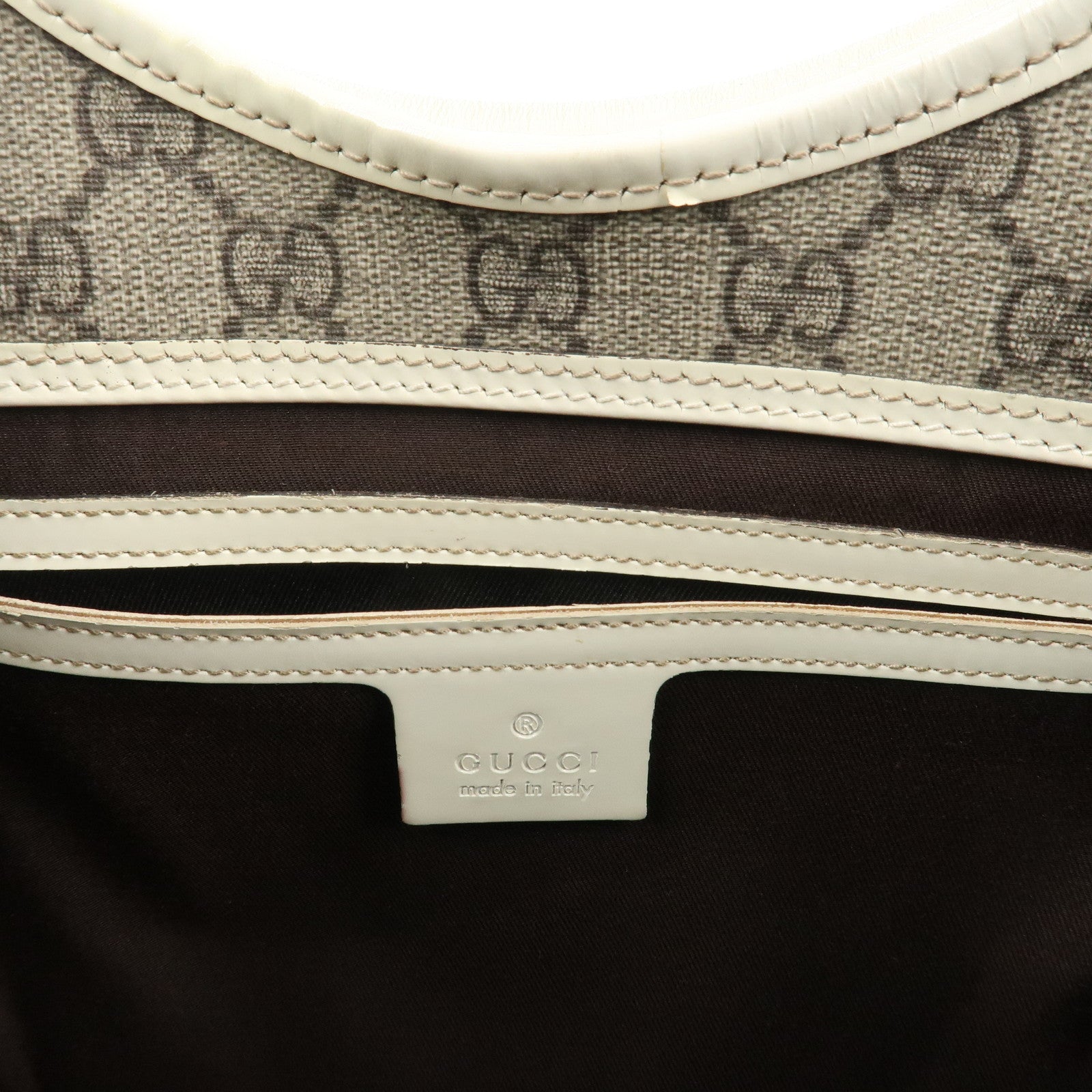 GUCCI GG Supreme Patent Leather Shoulder Bag Beige White 203494 Used