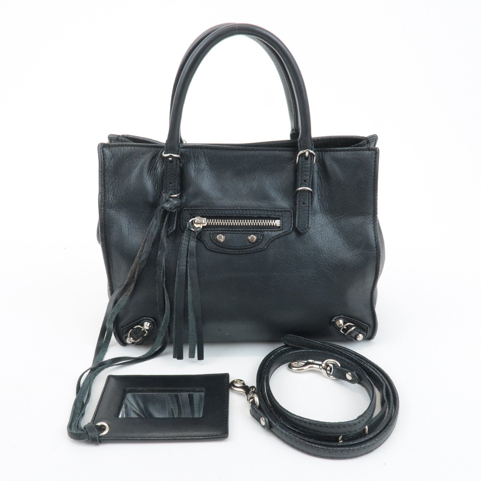 BALENCIAGA Leather Paper Bag Mini Hand Bag 30557 Black