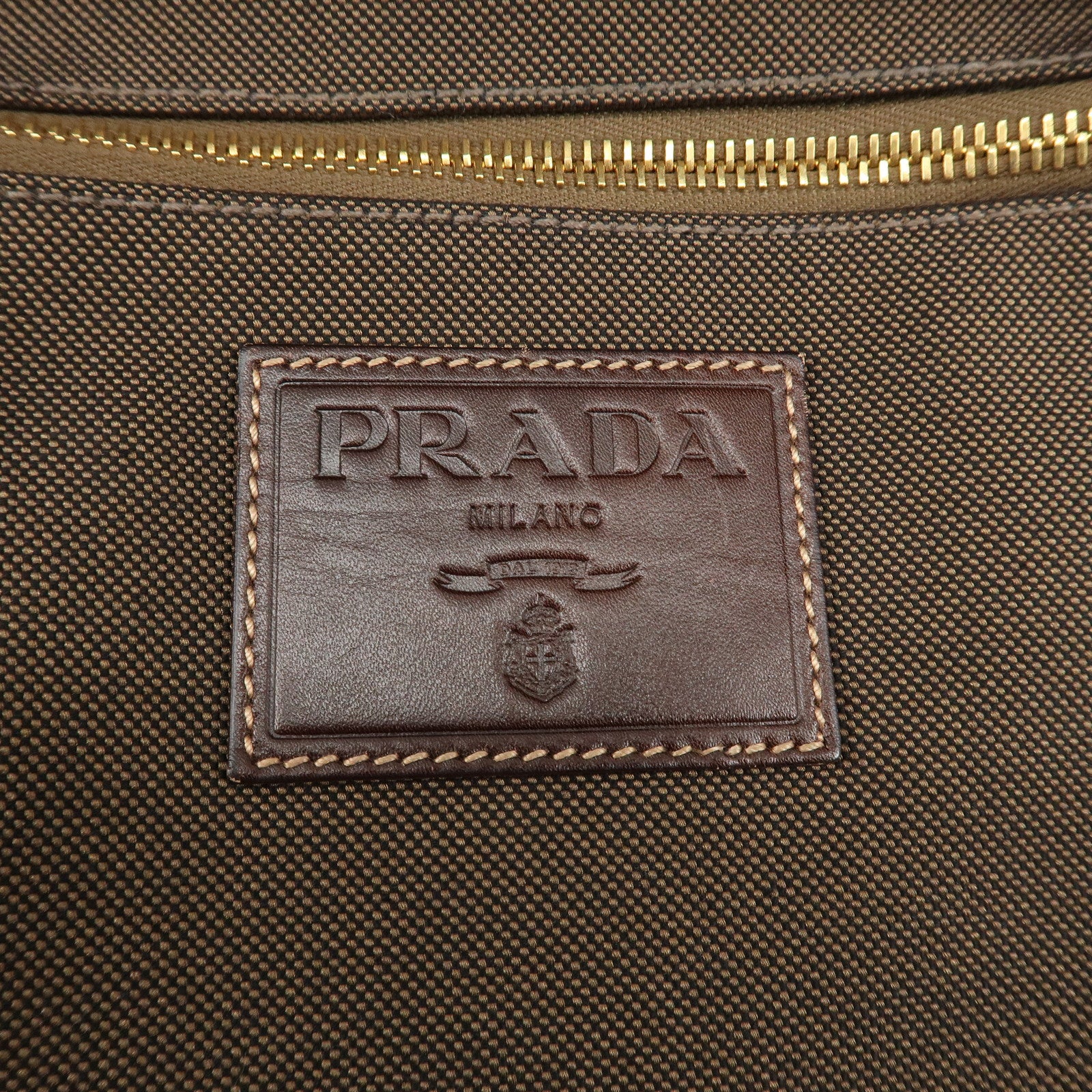 PRADA Logo Jaquard Leather Tote Bag Hand Bag Brown Used