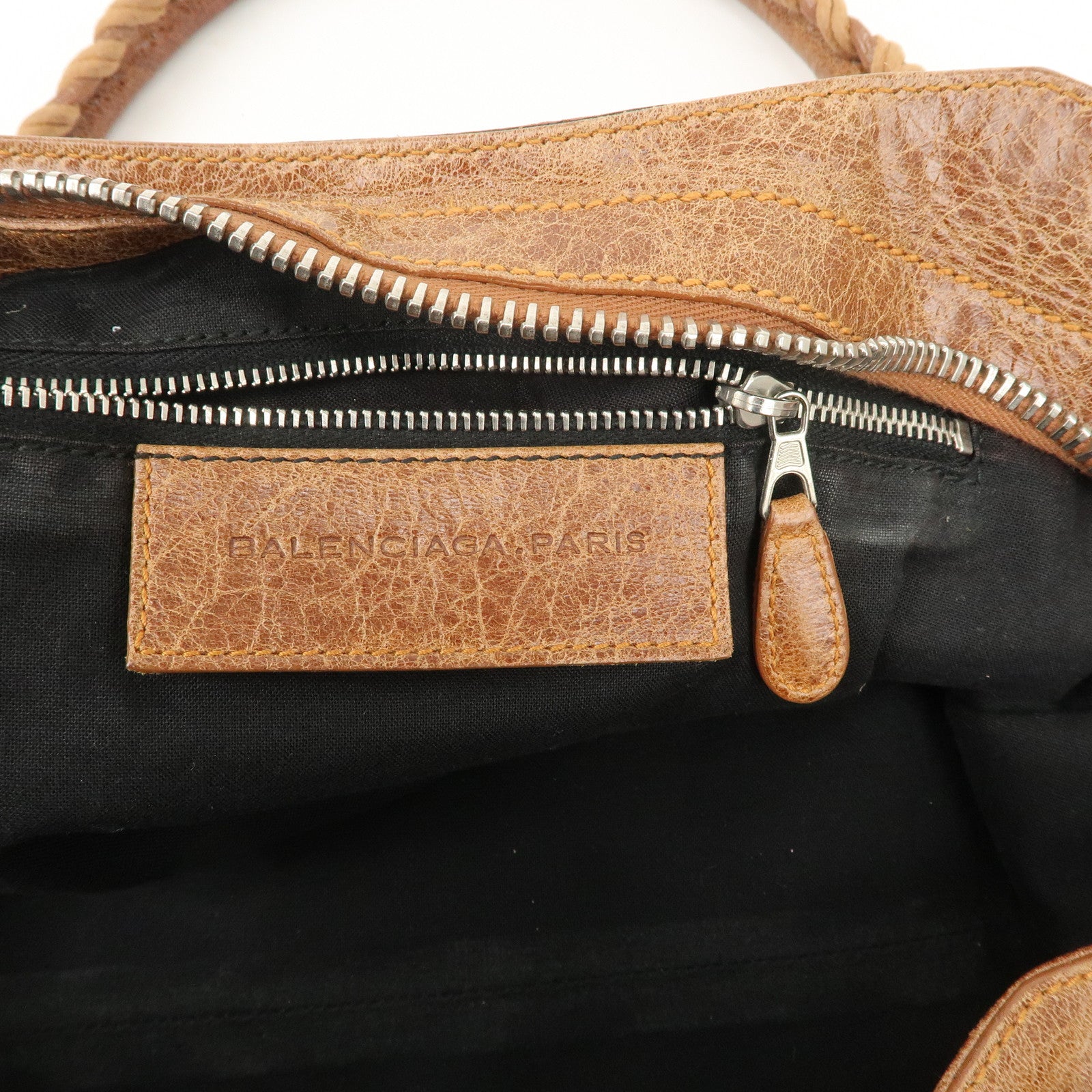 BALENCIAGA Giant City 2Way Bag Hand Bag Brown Silver HDW 173082 Used