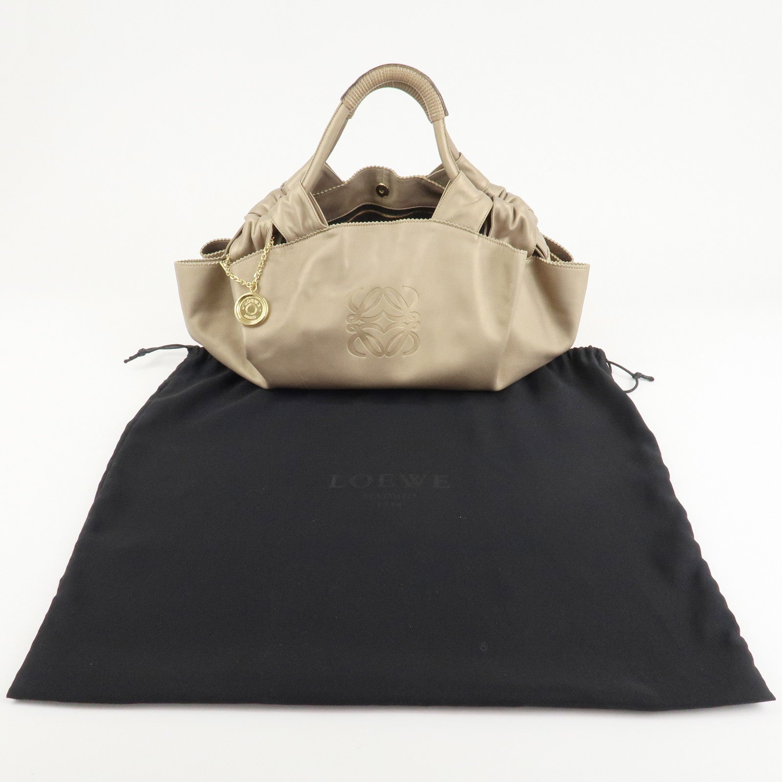 LOEWE Anagram Leather Nappa Aire Hand Bag Gold Used