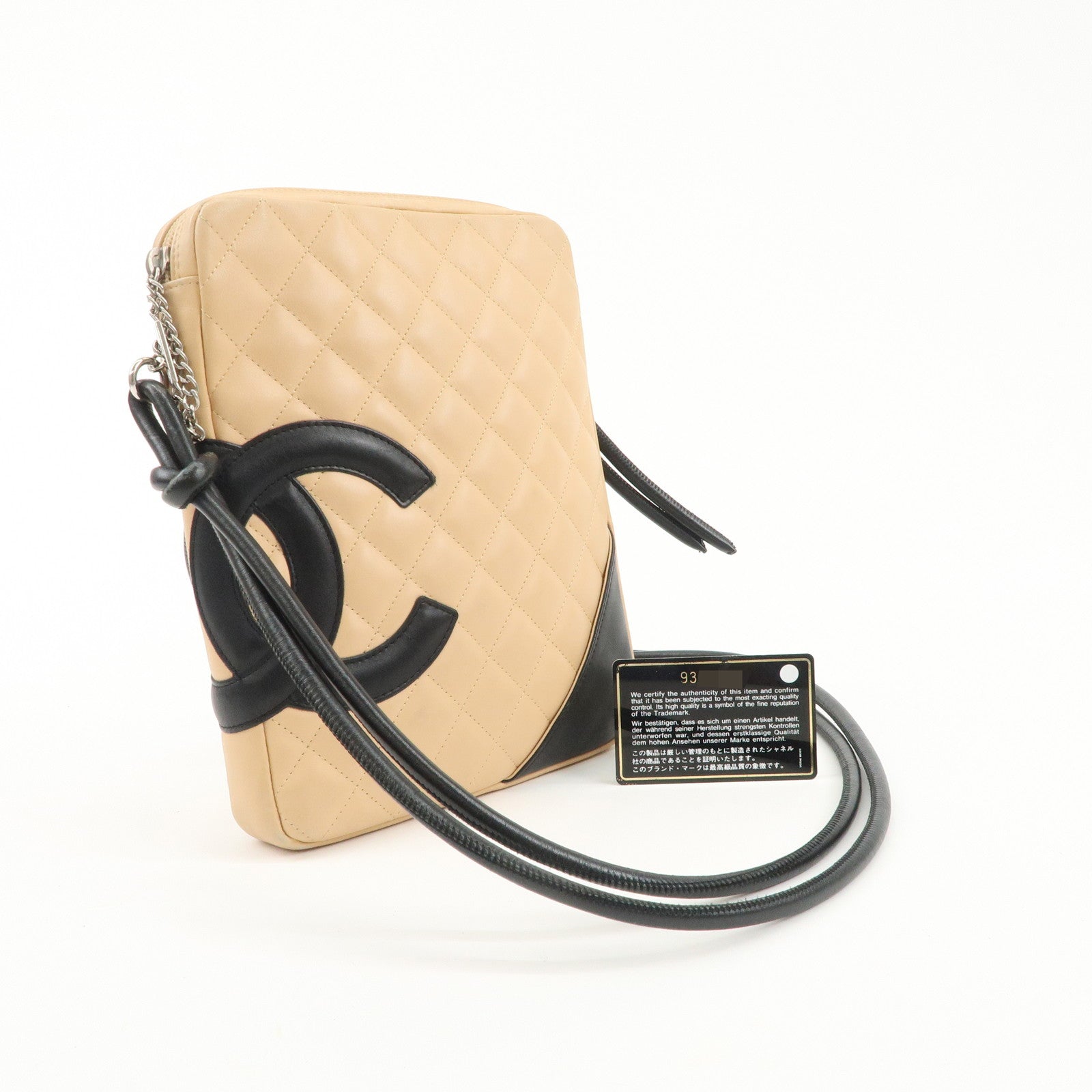 CHANEL Cambon Line Lambskin Shoulder Bag Beige Black A25178 Used