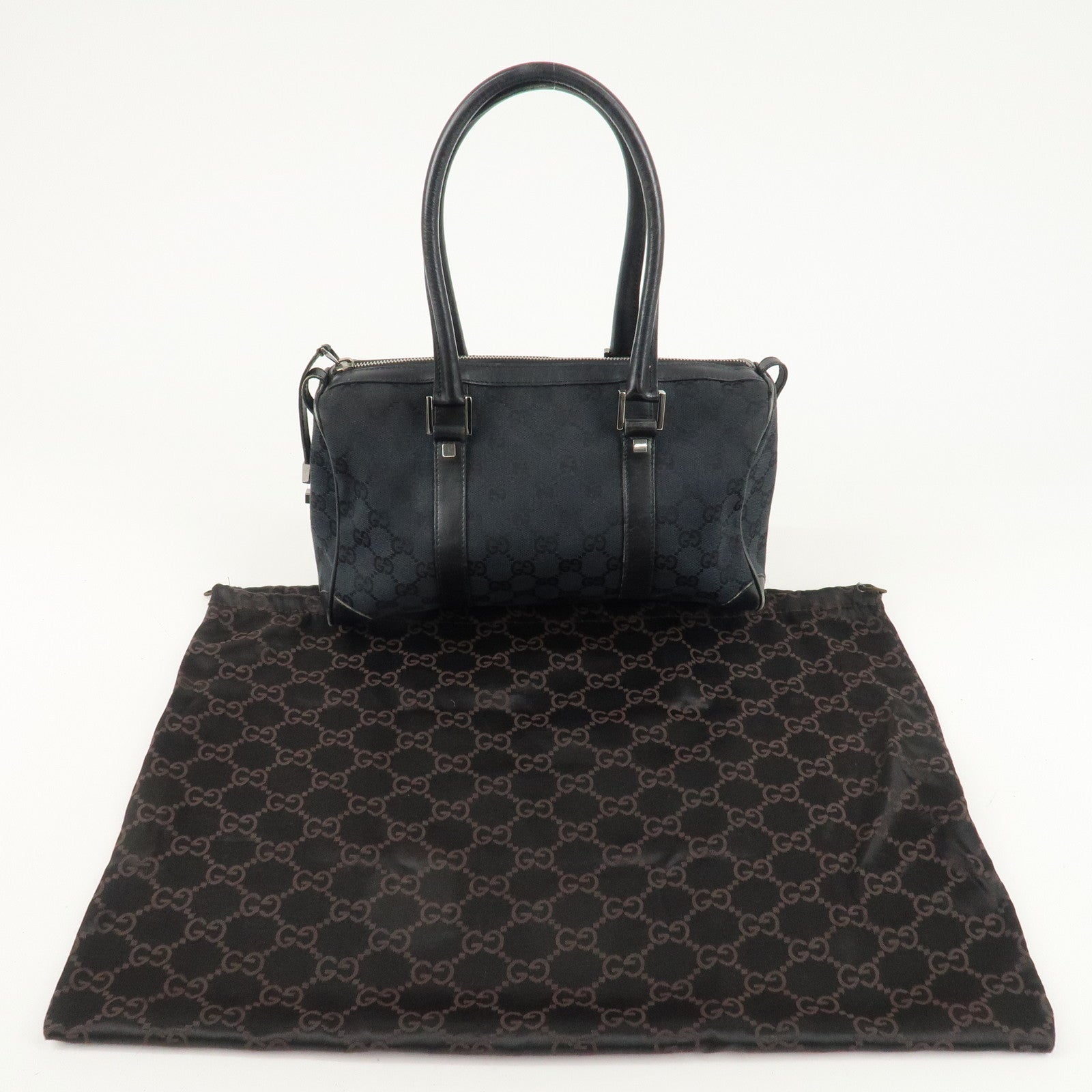 GUCCI GG Canvas Leather Mini Boston Bag Black