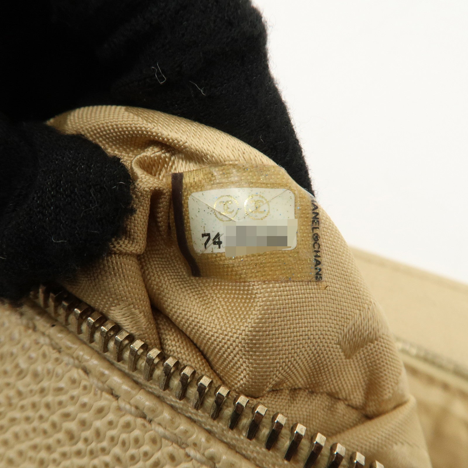 CHANEL Caviar Skin COCO Mark Wood Chain Shoulder Bag Beige Used