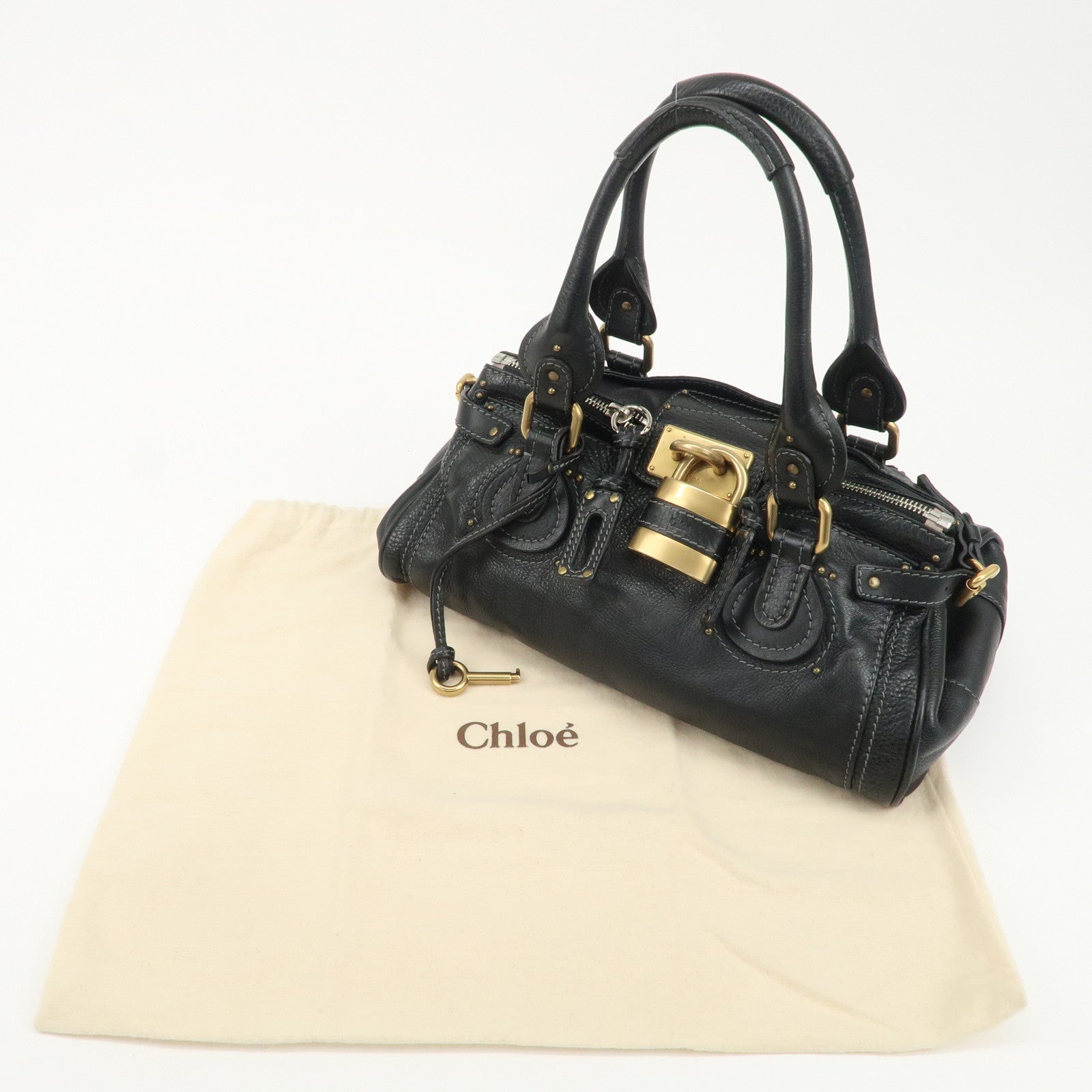 Chloe Paddington Leather Hand Bag Black Gold Hardware Used