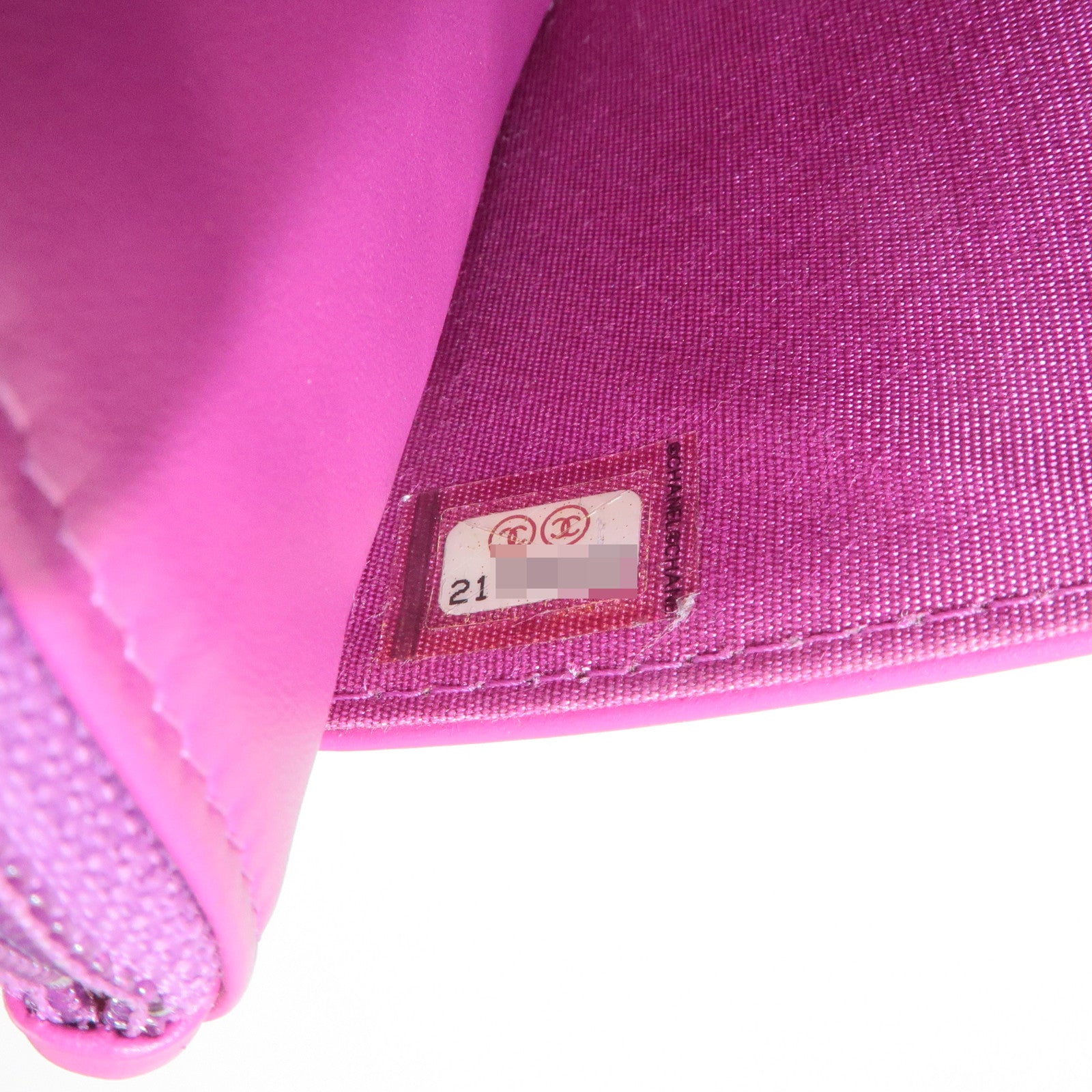 CHANEL COCO Mark Shevron Patent Leather V Stitch Chain Wallet Used