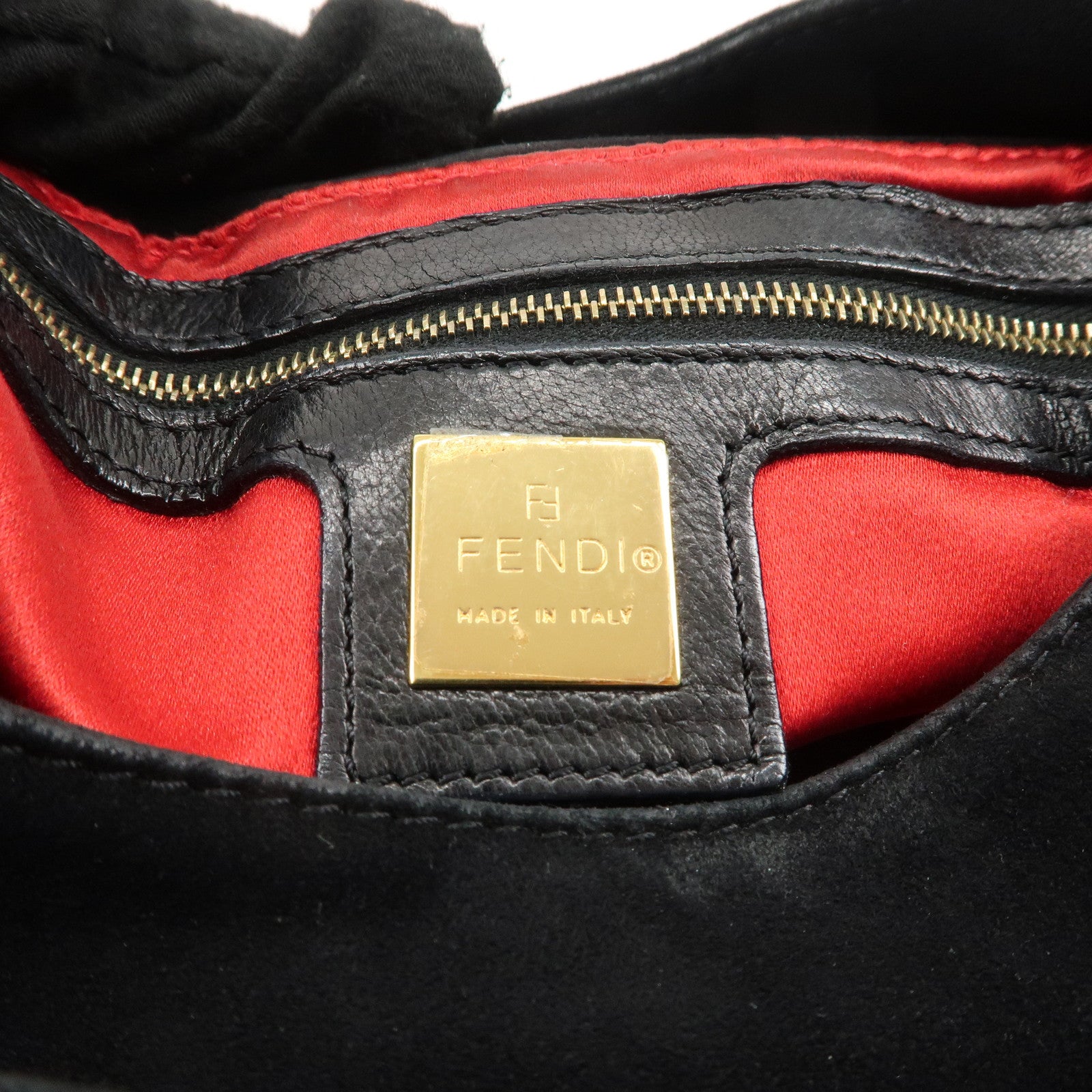 FENDI Suede Leather Shoulder Bag Black 26569