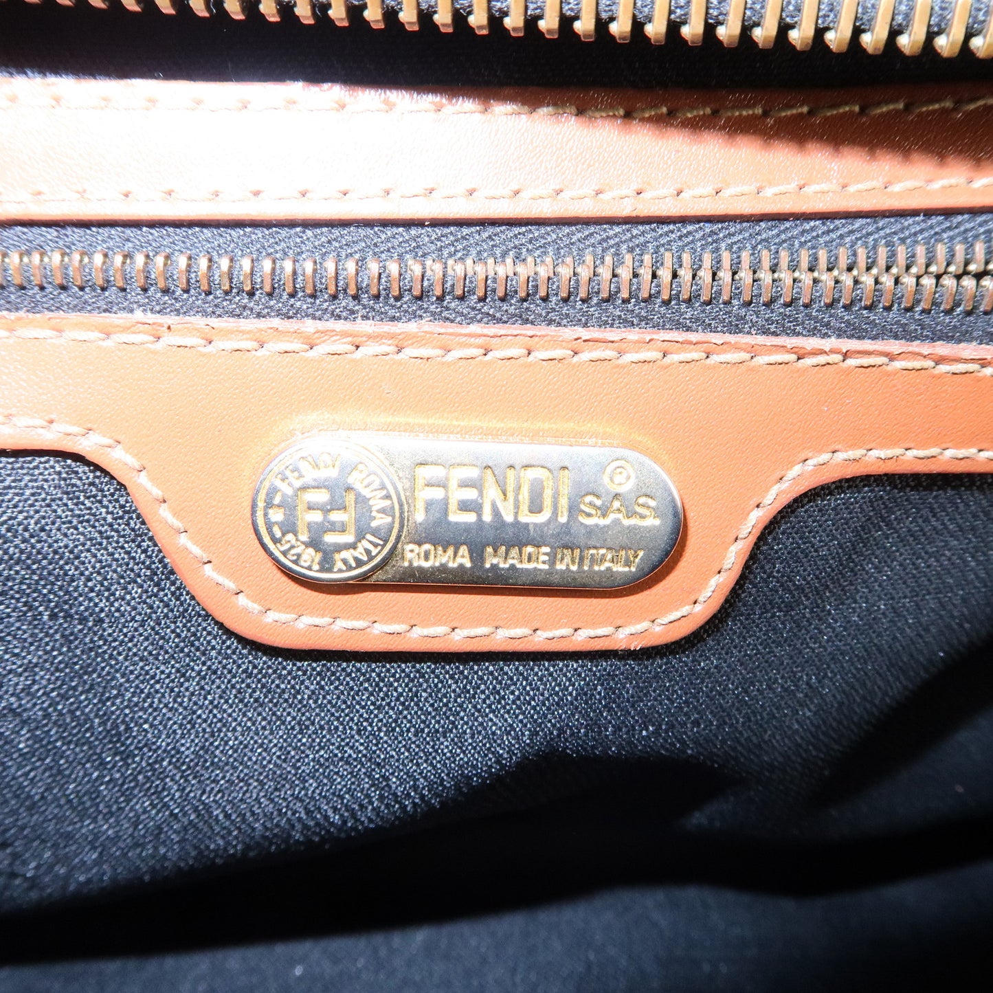 FENDI Pecan PVC Leather Boston Bag Hand Bag Brown Black