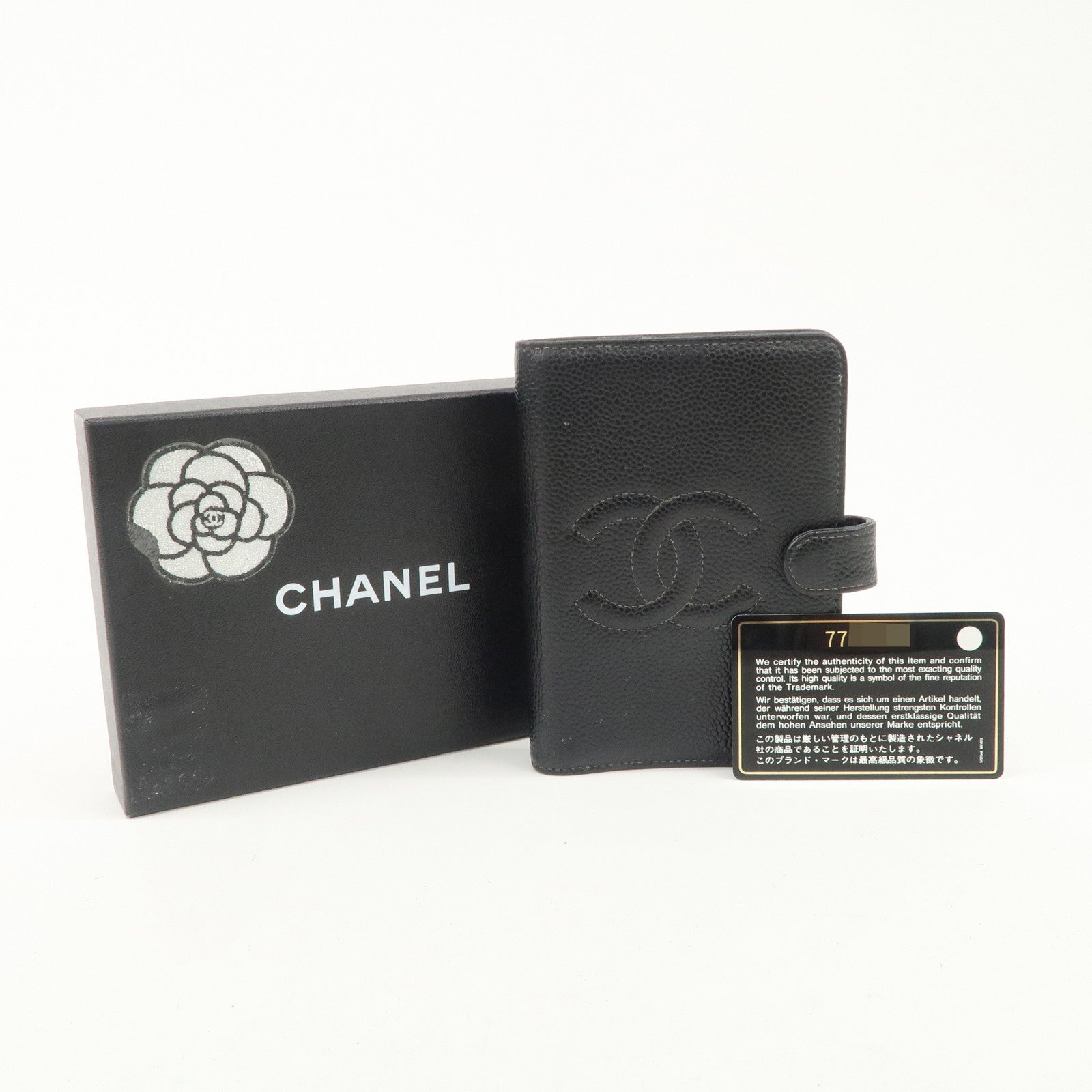 CHANEL Caviar Skin COCO Mark Planner Cover Black Used