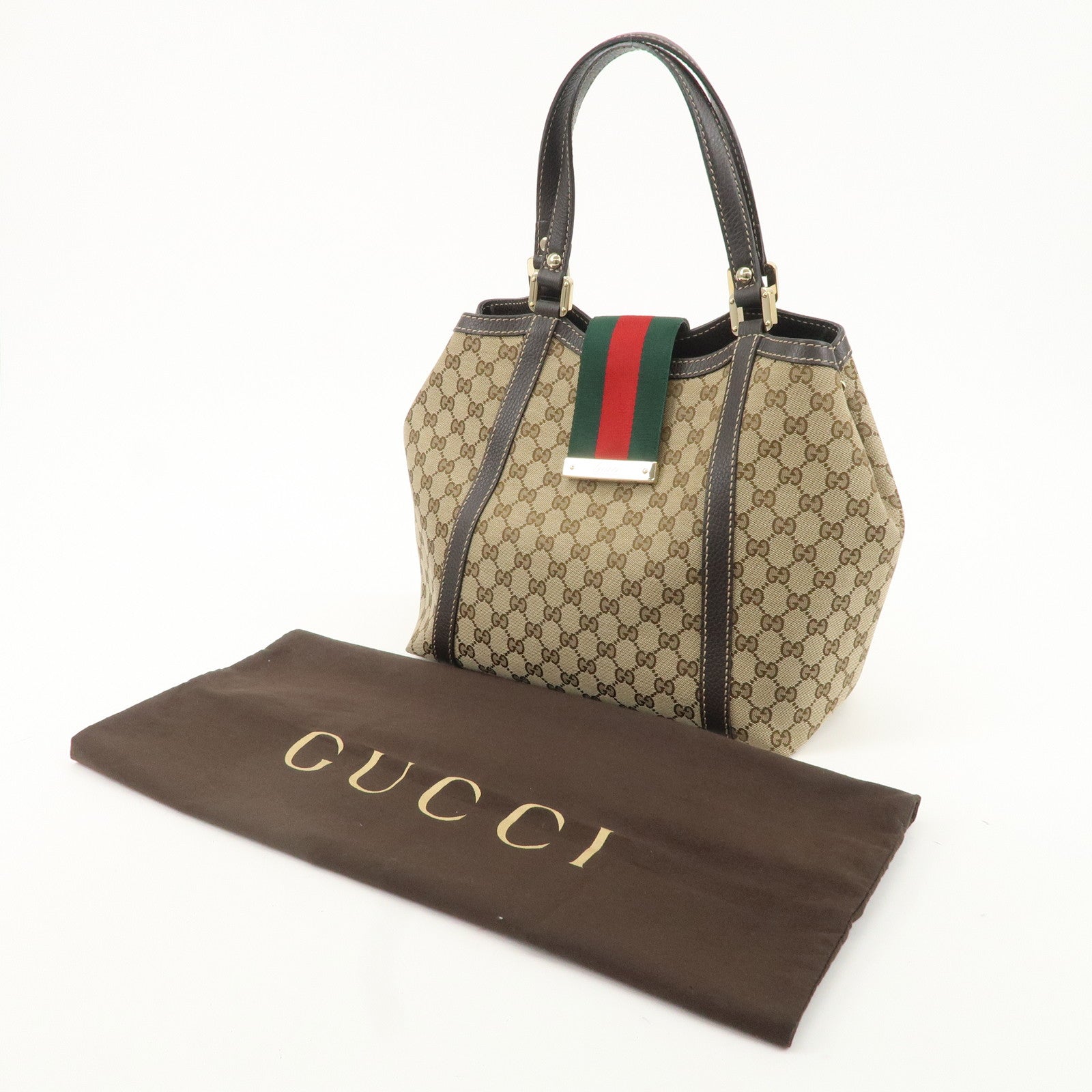 GUCCI Sherry Line GG Canvas Leather Hand Bag Beige Brown 364835