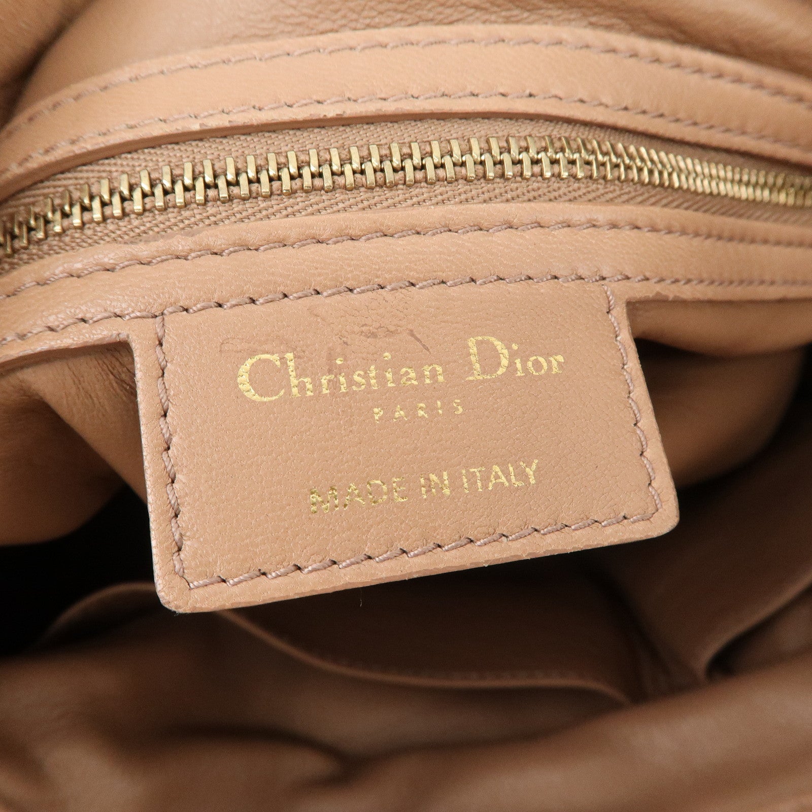 Christian Dior Leather Shoulder Bag Hand Bag Tote Bag Beige