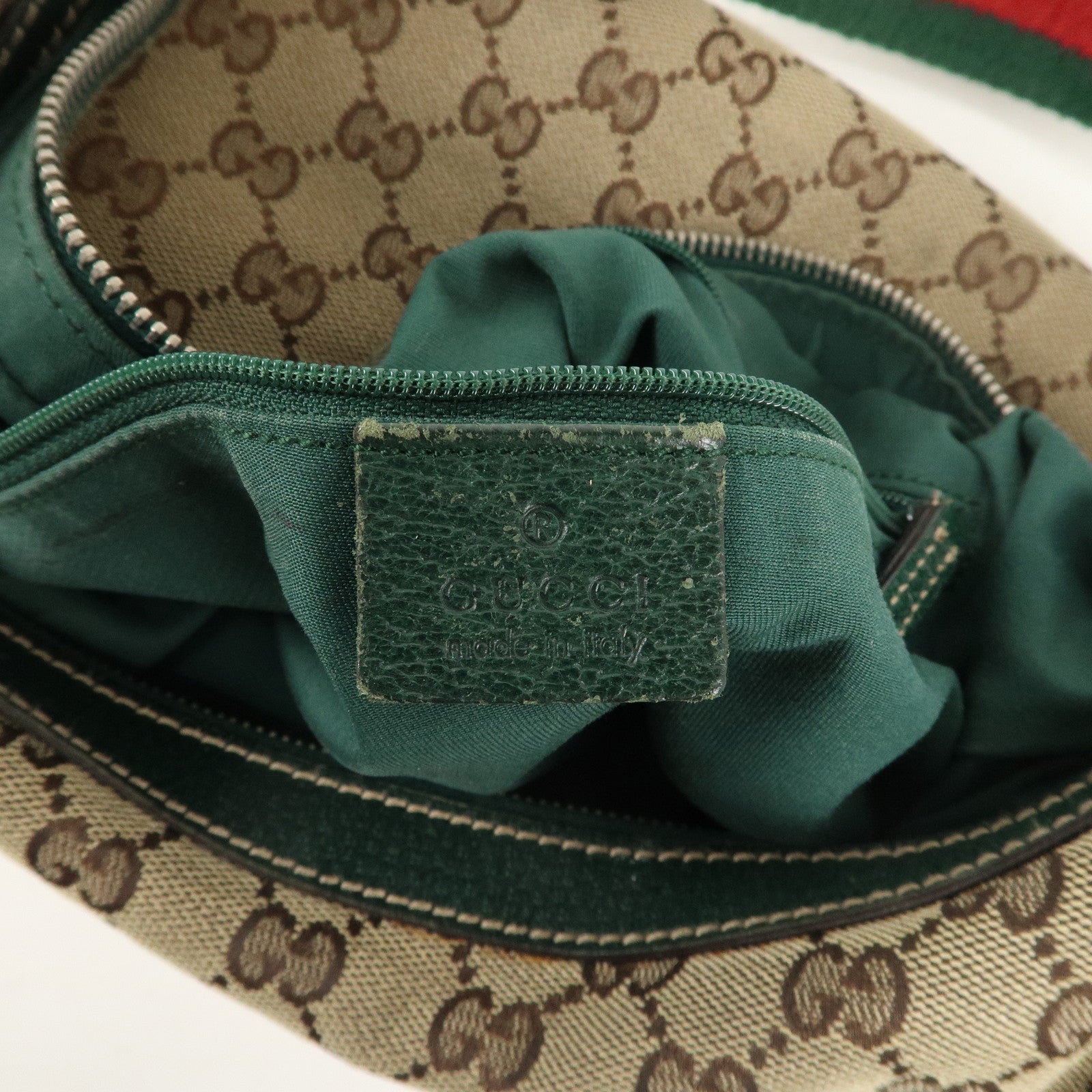 GUCCI Sherry GG Canvas Leather Shoulder Bag Beige Green 145757