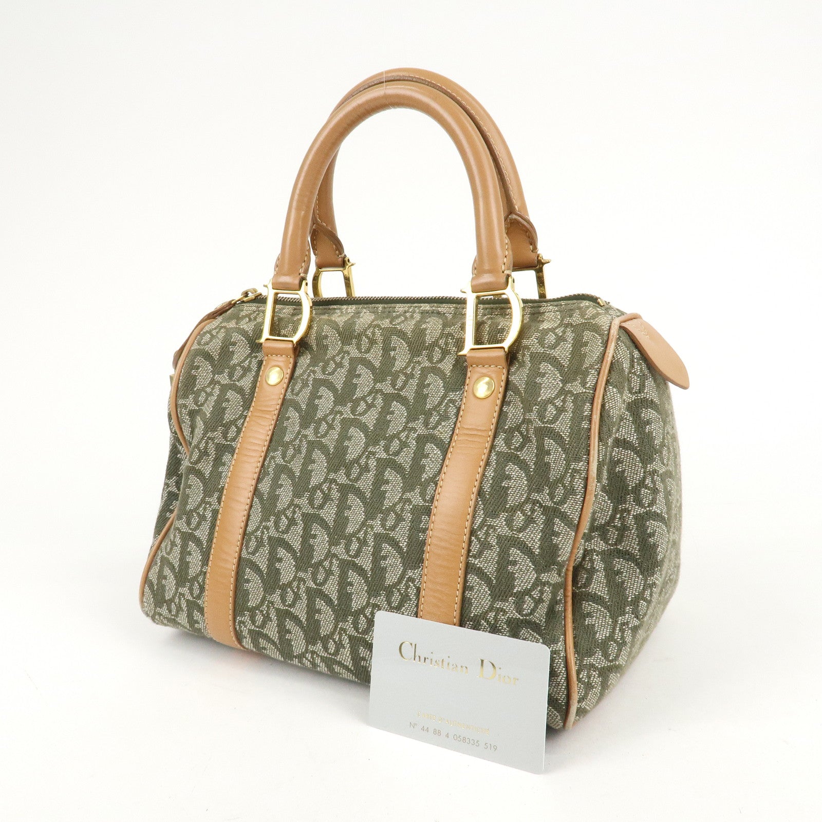 Christian Dior Trotter Canvas Leathr Mini Boston Bag Green