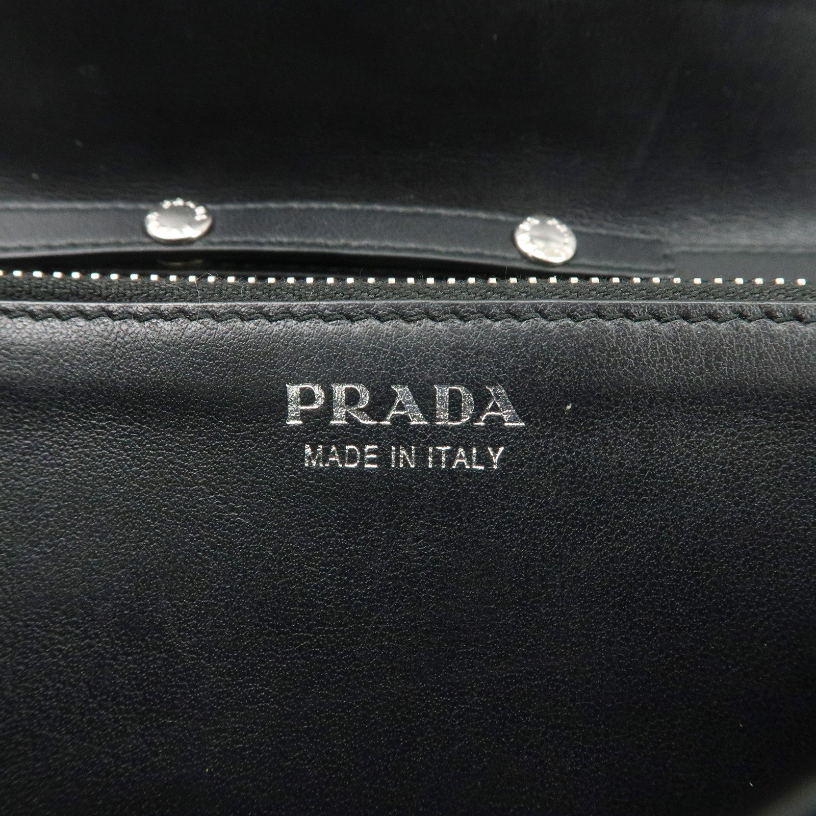 PRADA Grommet Nylon Leather Chain Long Wallet Black Silver HDW