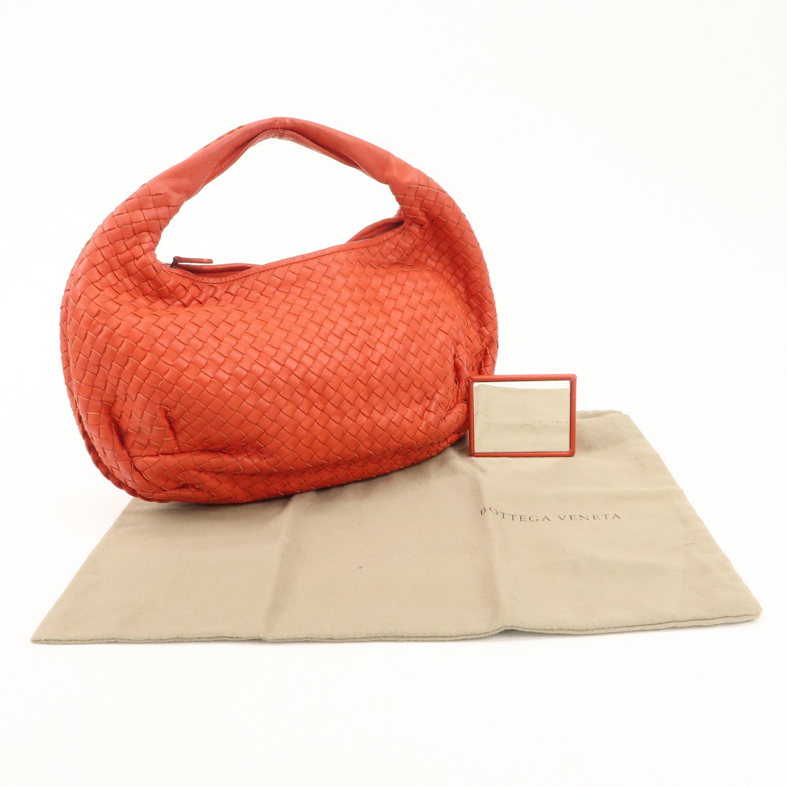 BOTTEGA VENETA Intrecciato Leather Shoulder Bag Orange 232499 Used