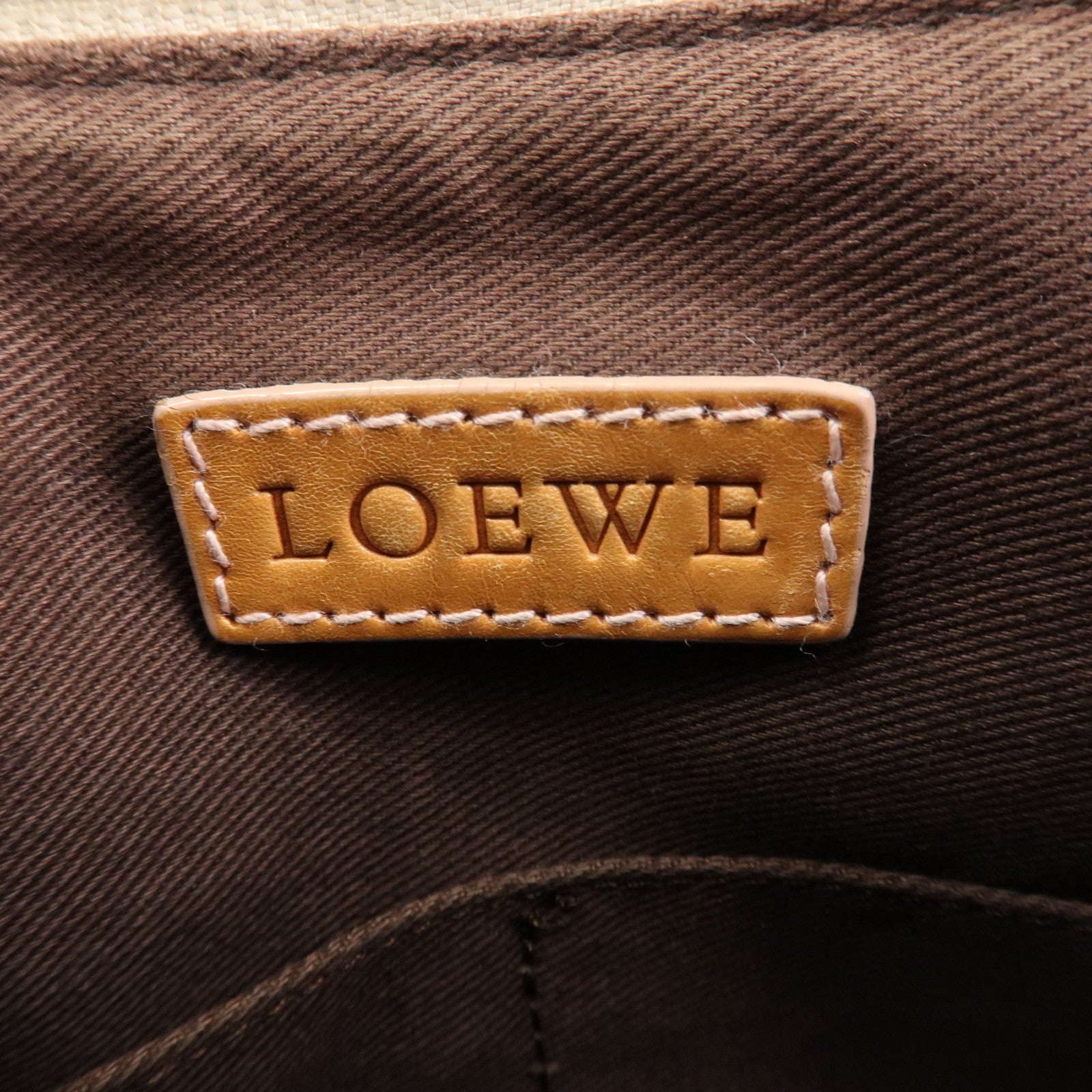 LOEWE Anagram Canvas Leather Shoulder Bag Boston Bag Beige Brown