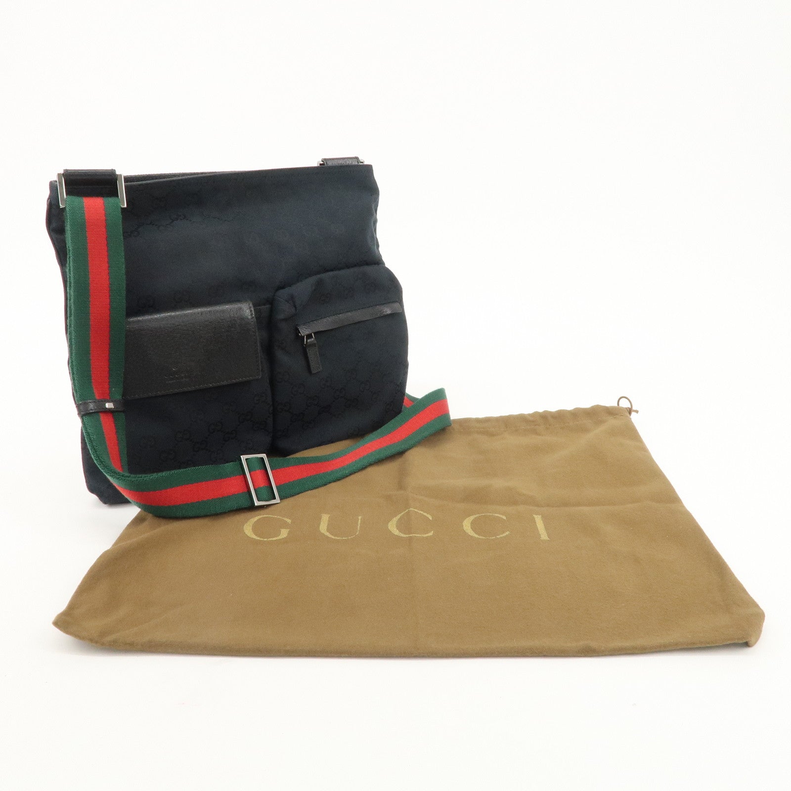 GUCCI Sherry GG Canvas Leather Shoulder Bag Black 169937