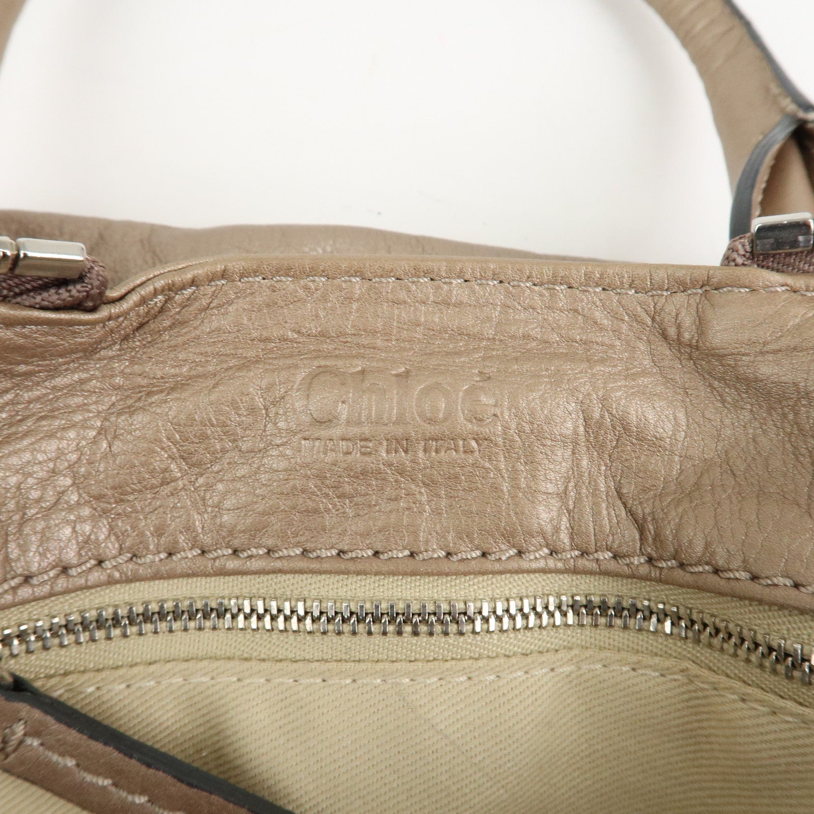 Chloe Paddington Leather Hand Bag Shoulder Bag Medium Beige Used