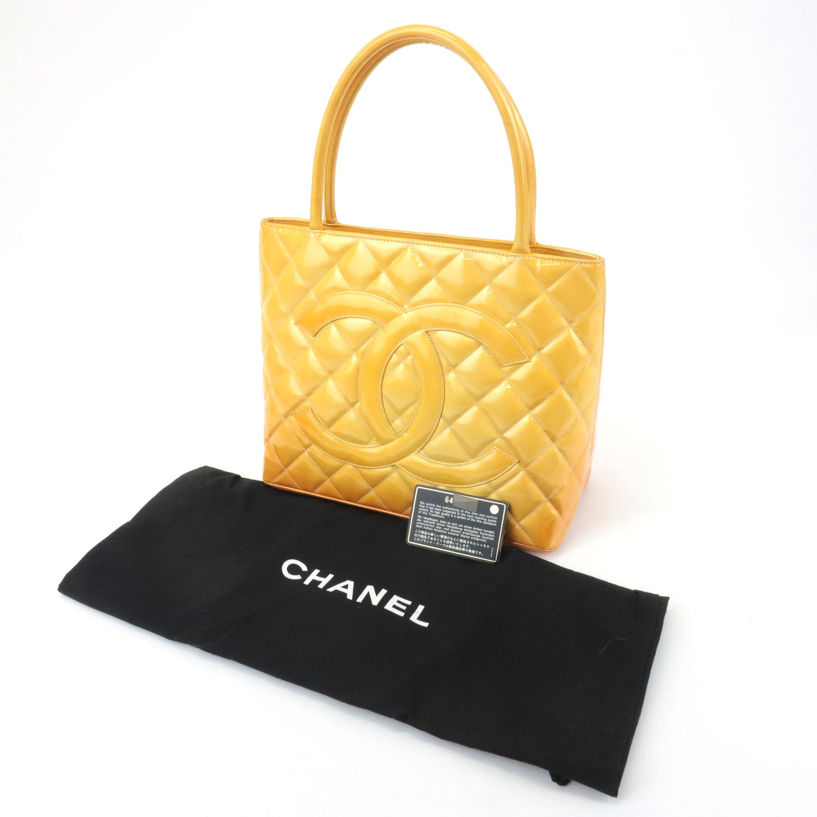 CHANEL Matelasse Patent Leather Medalion Tote Bag Yellow A01804 Used