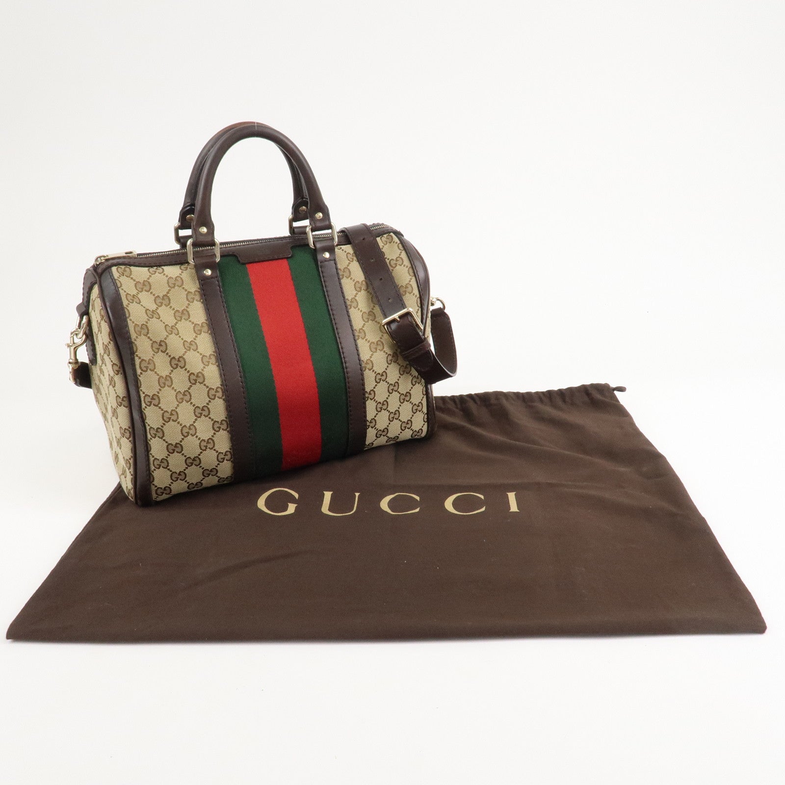 GUCCI Sherry Line GG Canvas Leather 2Way Boston Bag Beige 247205