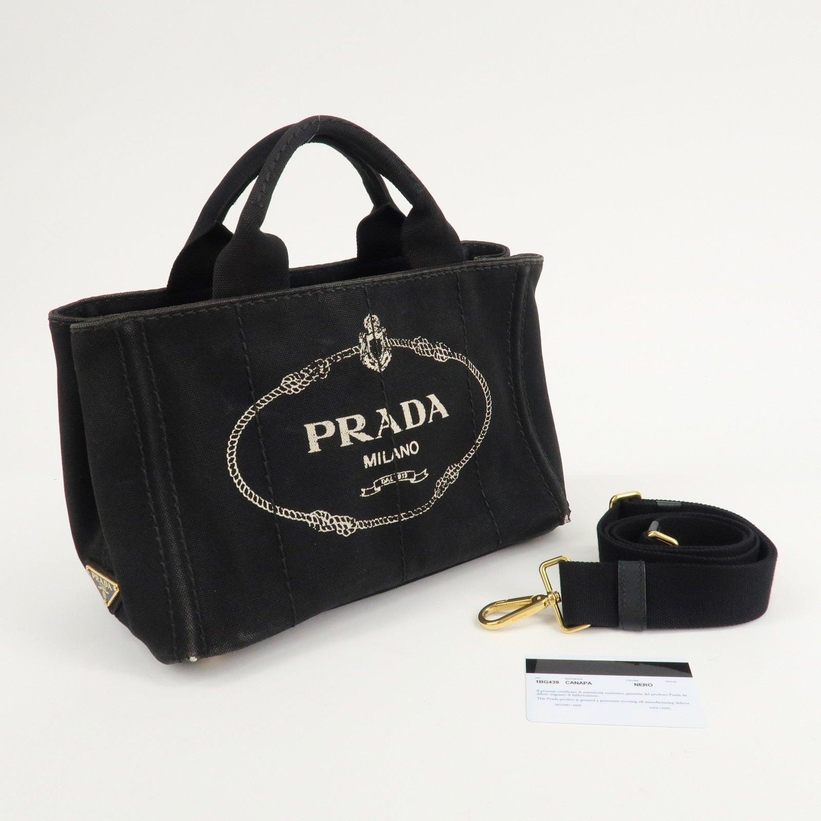 PRADA Logo Canapa Mini Canvas 2Way Shoulder Bag Black 1BG439