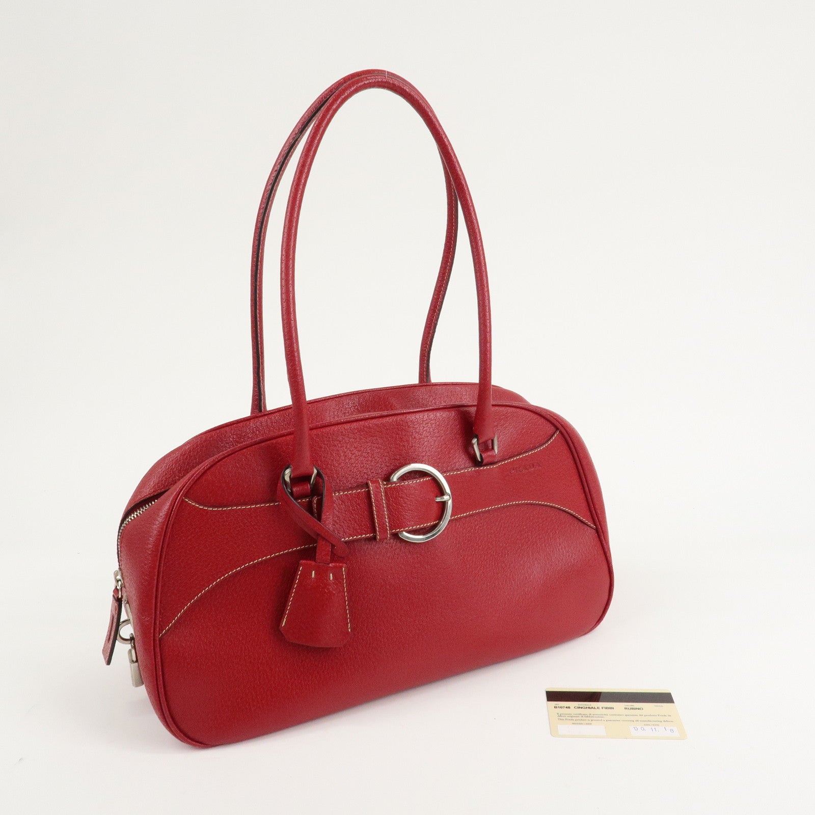 PRADA Leather Shoulder Bag Hand Bag Red B10748 F/S