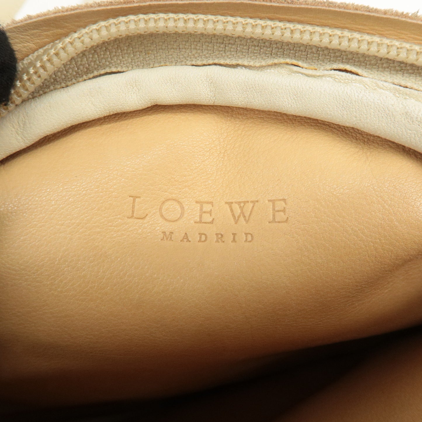 LOEWE Anagram Suede Leather Shoulder Bag Beige Ivory