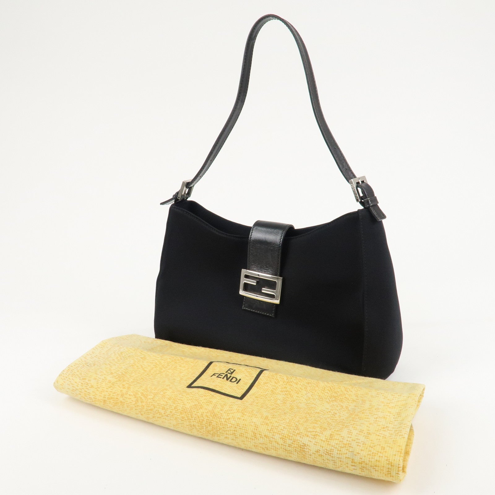 FENDI Urethane Leather Shoulder Bag Black Silver Hardware