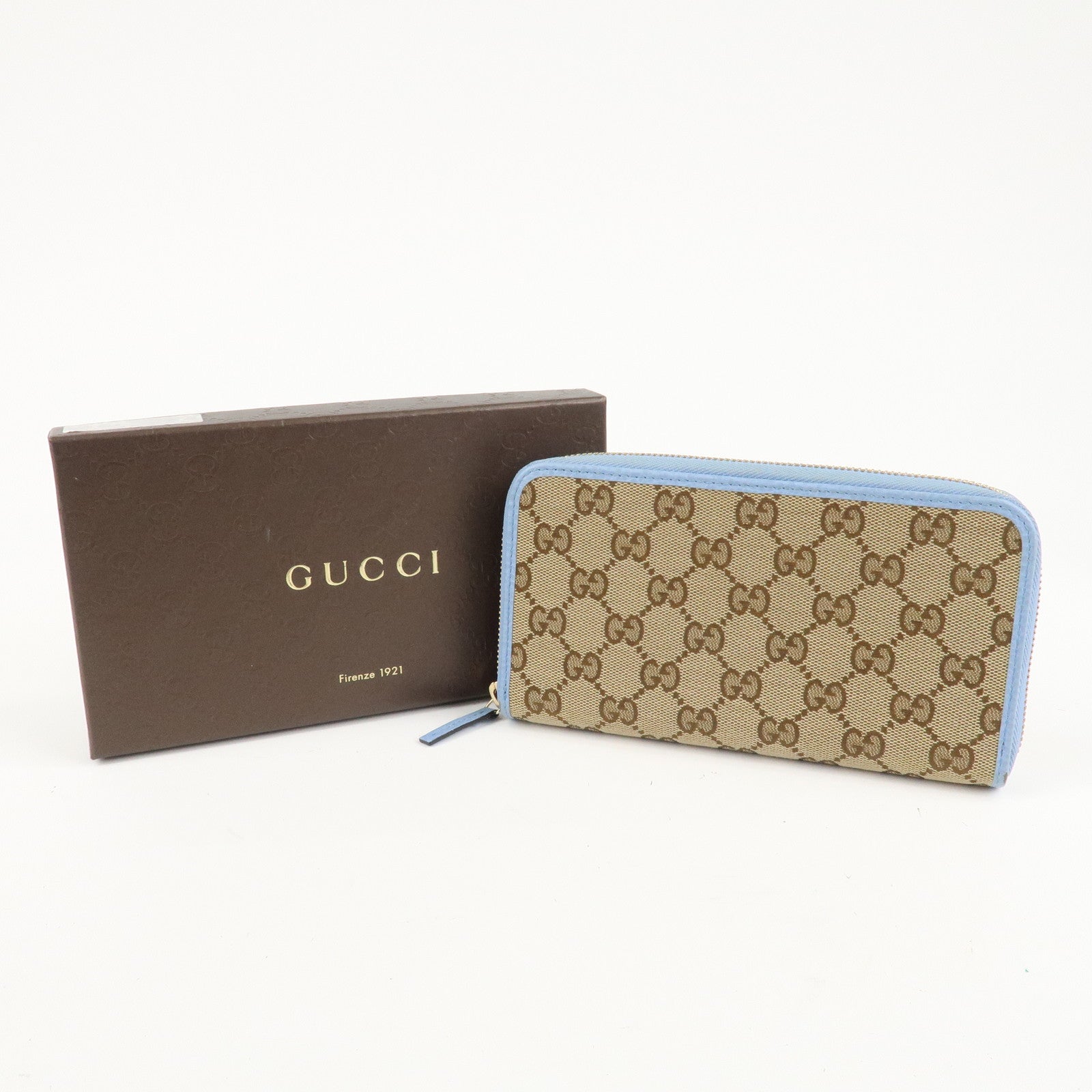 GUCCI GG Canvas Leather Round Zipper Long Wallet Beige 363423 Used